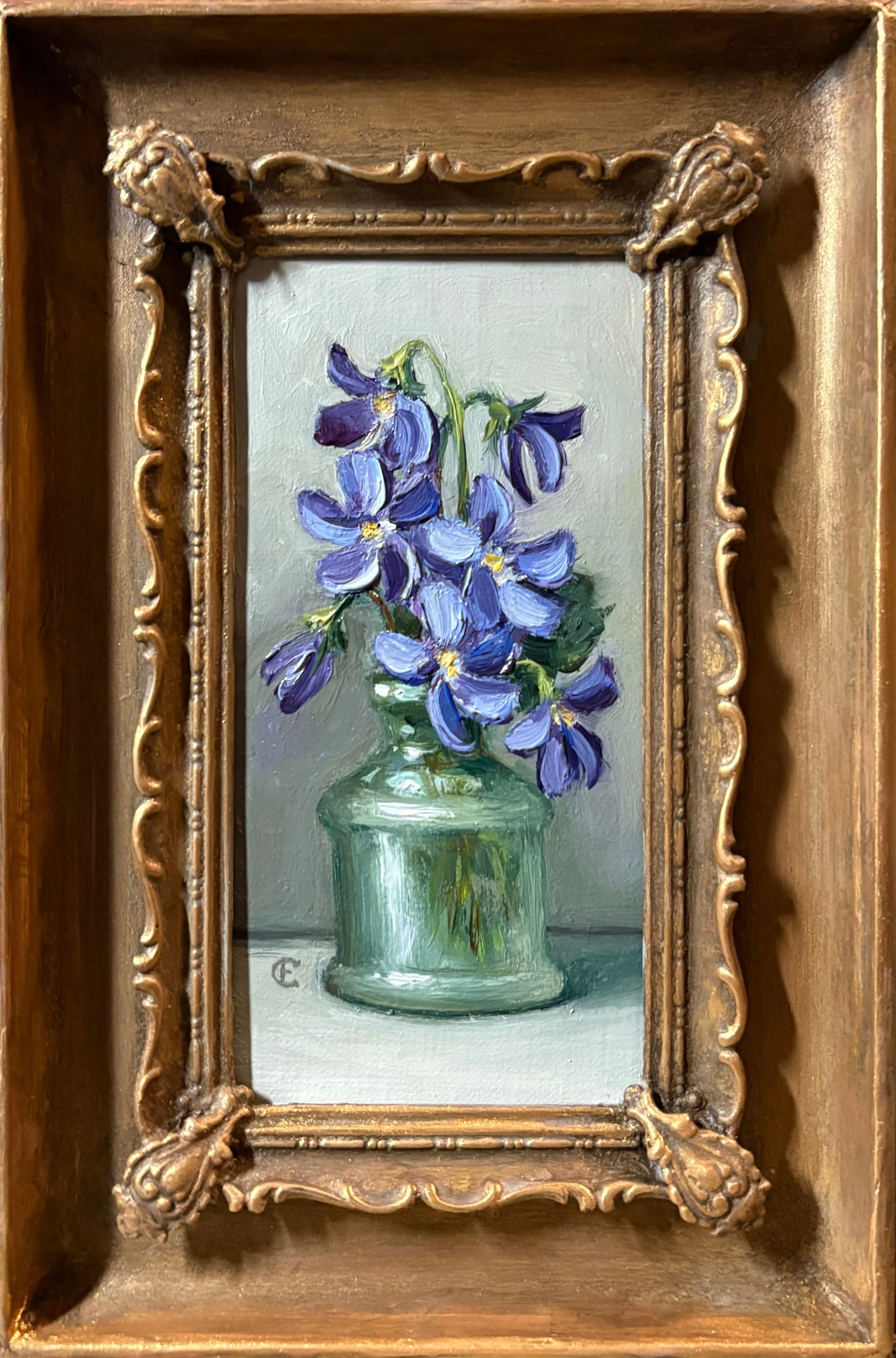 Wild Violets in Ink Well, Oil Painting