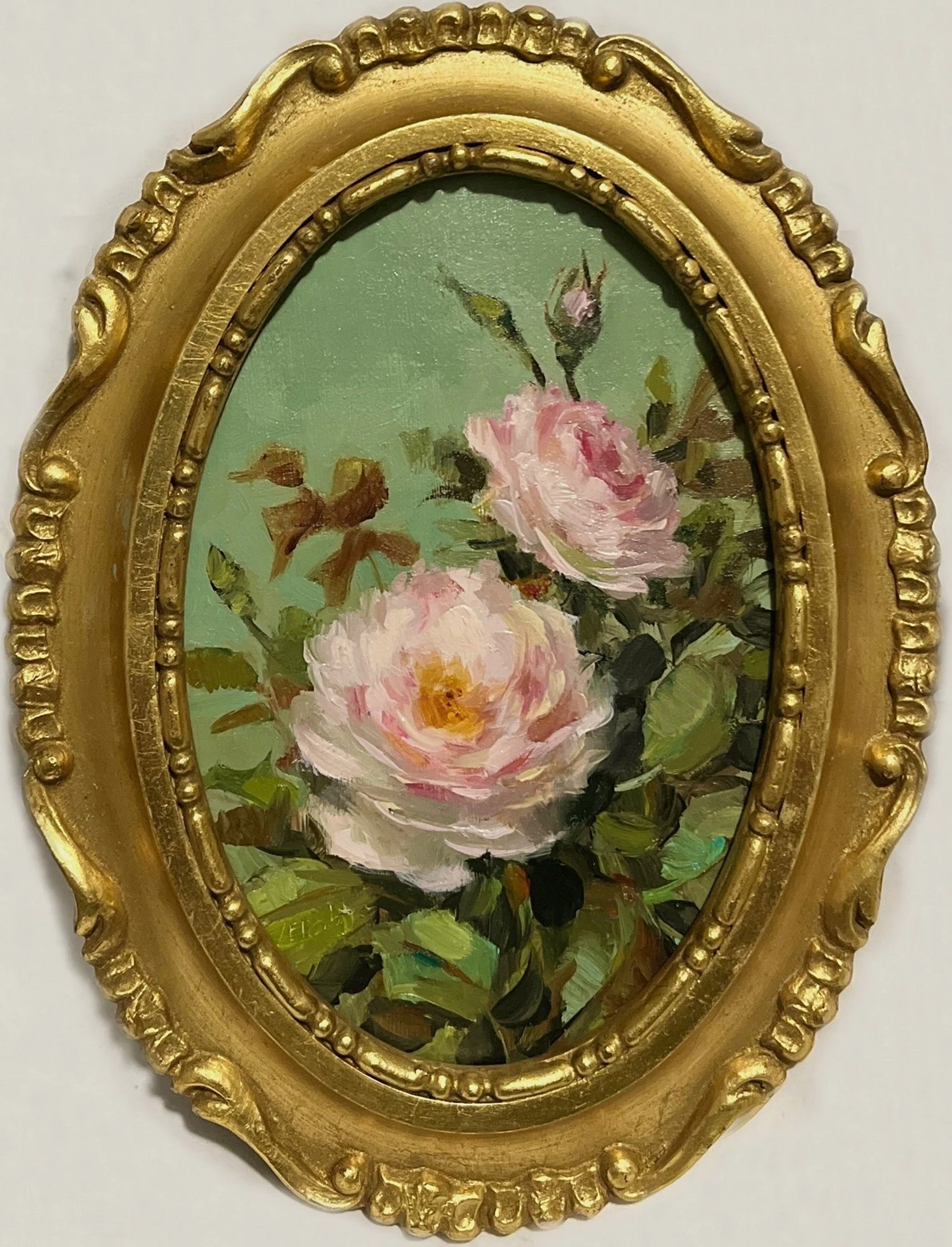 Roses in Cyan Sky, Oil Painting