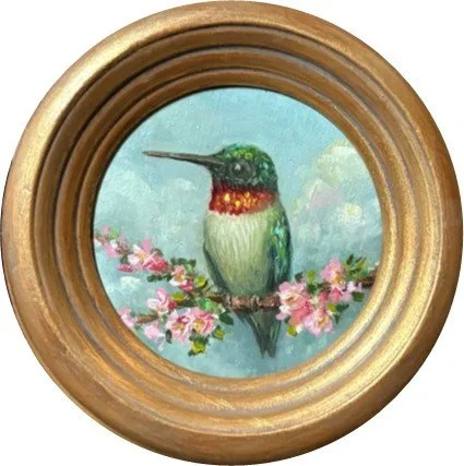Hummingbird with Peach Blossoms N.10, Oil Painting