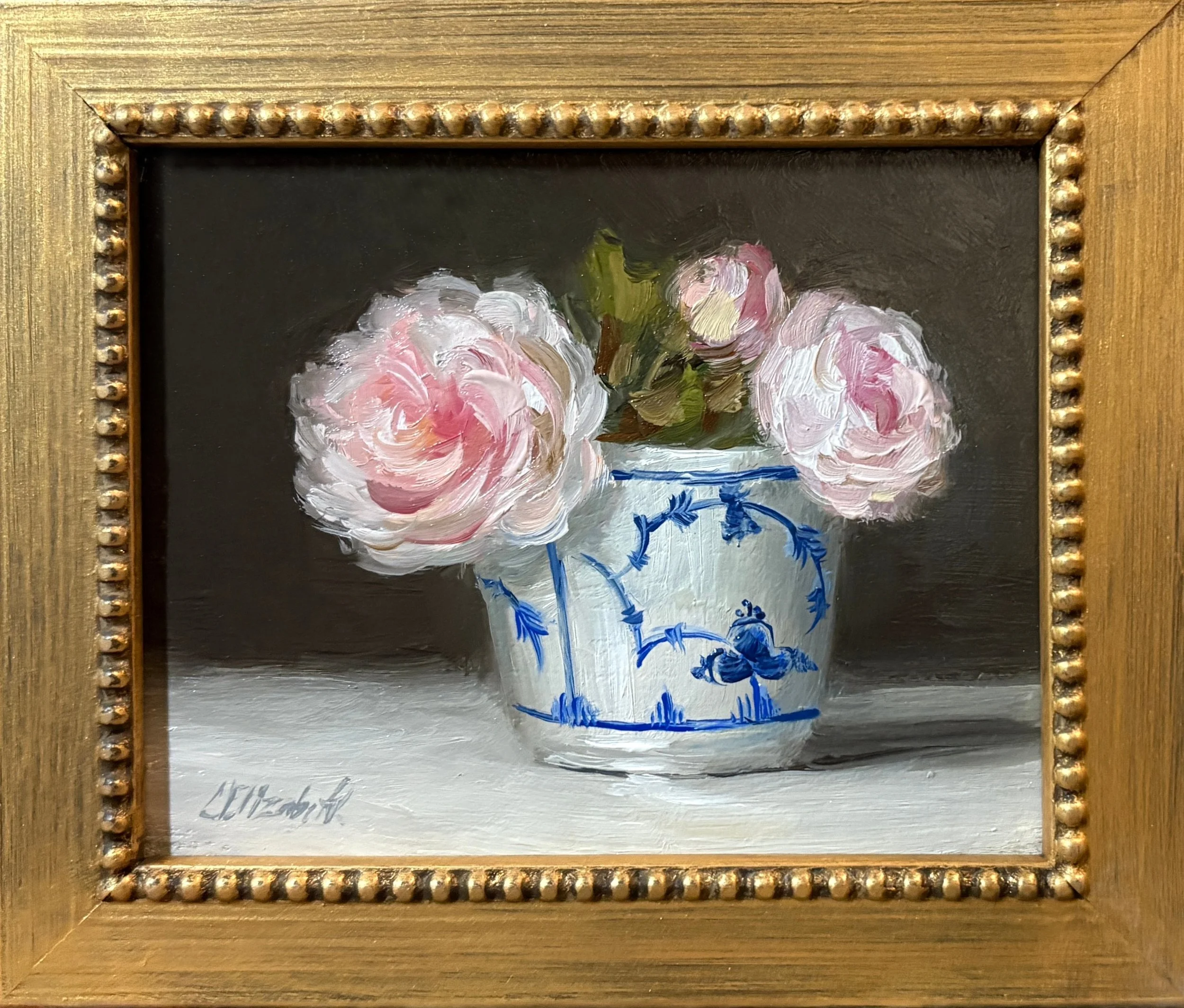 Roses in Blue and White Cup Oil Painting