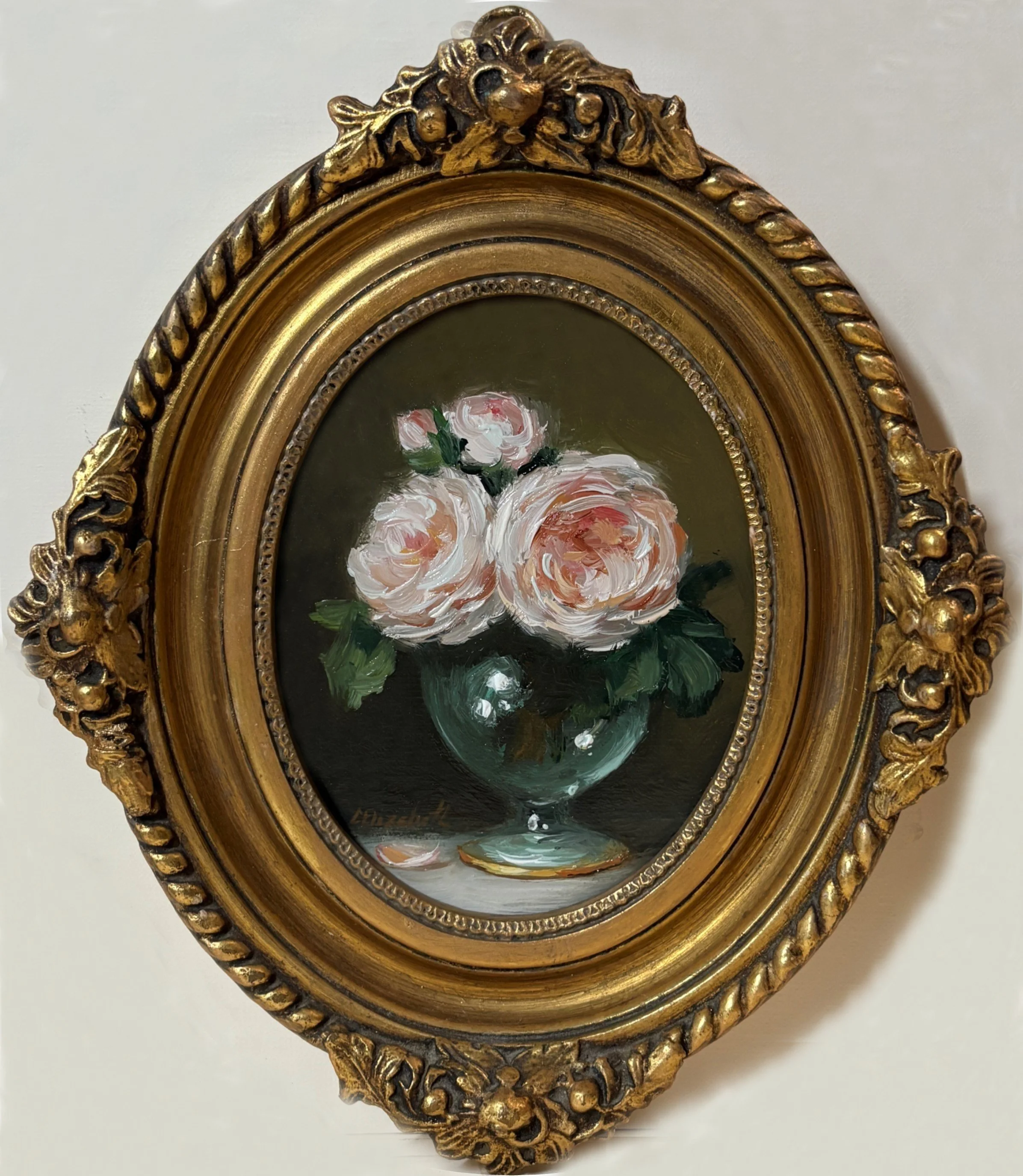 Eden Roses in Footed Glass, Oil Painting