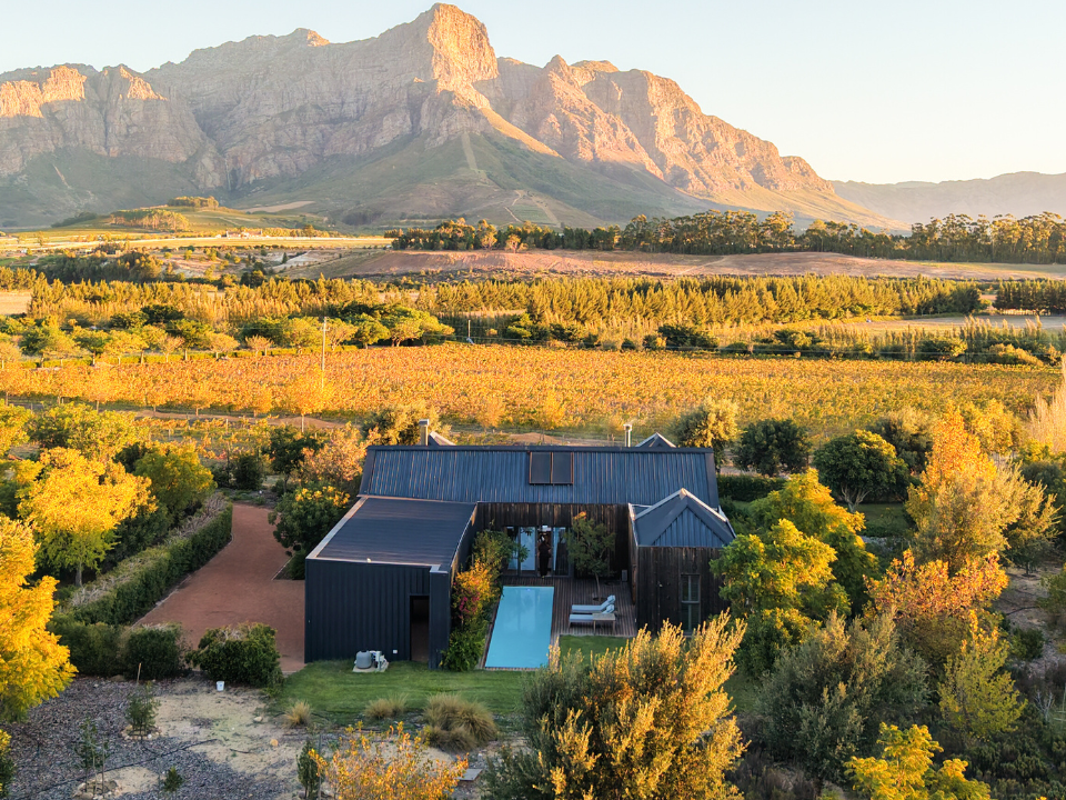 Private luxury villa with swimming pool at Ludus Magnus overlooking the Franschhoek Winelands.