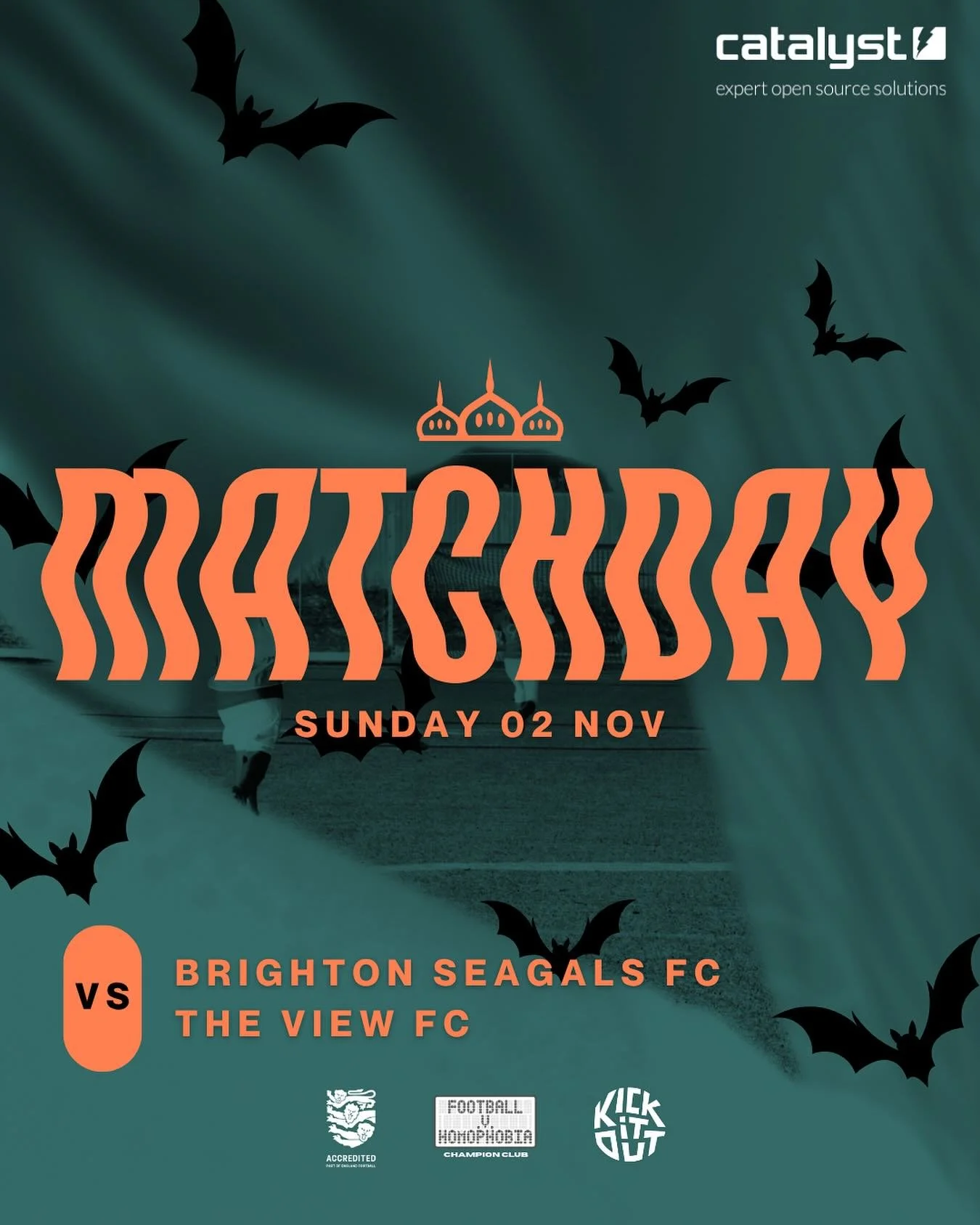 🎃 12/10/25 MATCHDAY 👻

🆚 The View FC
🏟 Home - Cardinal Newman School, Hove
⏰ KO 1:30pm

Thanks to our team sponsors:
⚽️🤝 Catalyst
👕🤝 @the.joker.brighton