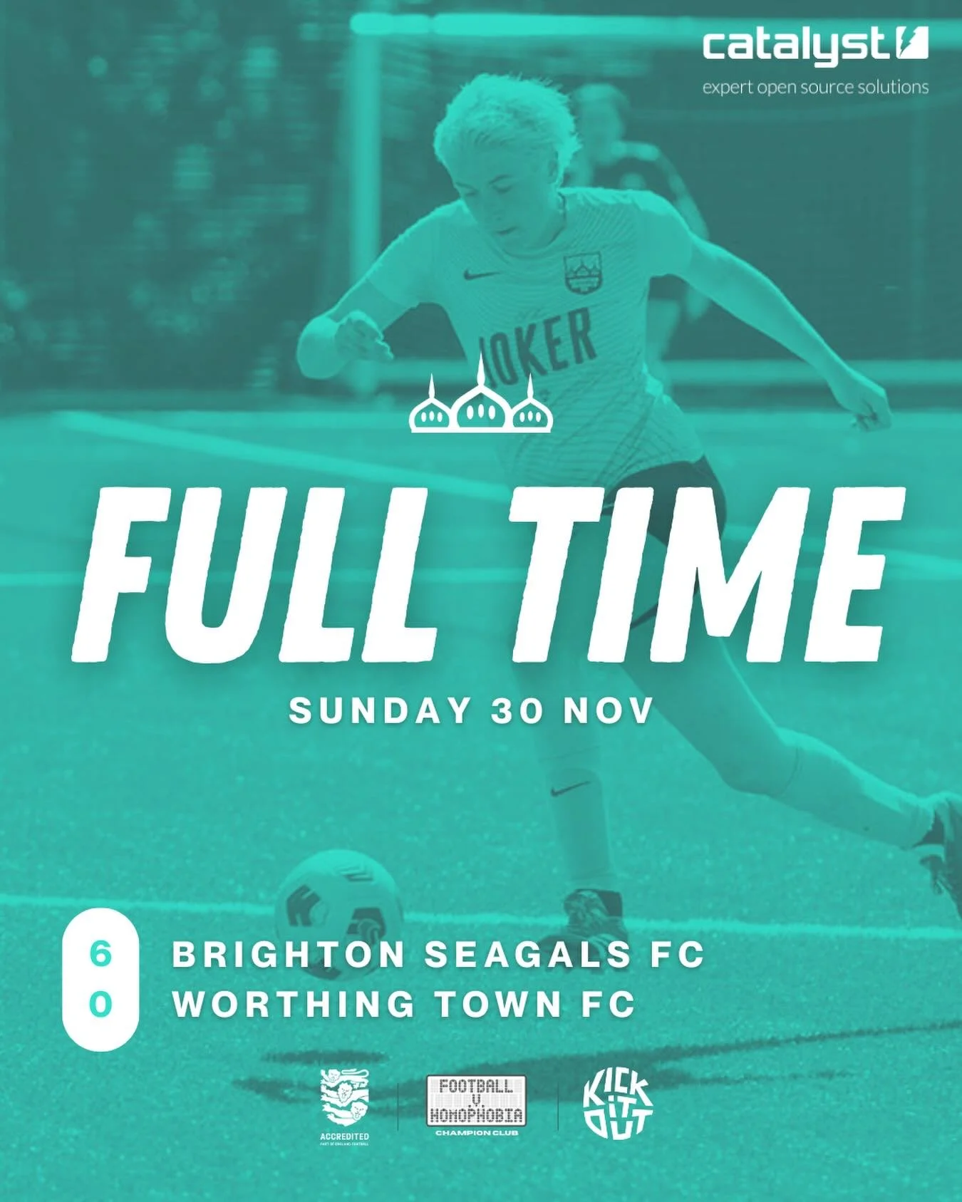 30/11/25 RESULT

6️⃣ Brighton Seagals FC
0️⃣ Worthing Town

⚽️ Senga, Phoebe x2, Katie, Maisie
🅰️ Scarlett, Eva, Mariana

✨ Written in the stars - on the week of the club&rsquo;s sixth anniversary, the team score six goals! ✨
