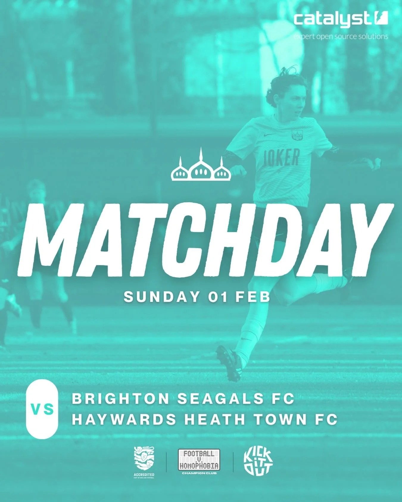 01/02/26 MATCHDAY INFO

🆚 Haywards Heath Town
🏟 Home - Cardinal Newman School, Hove
⏰ KO 2pm
🏆 SCWGFL Championship

Thanks to our team sponsors:
⚽️🤝 Catalyst
👕🤝 @the.joker.brighton

📸 @bx_creative_