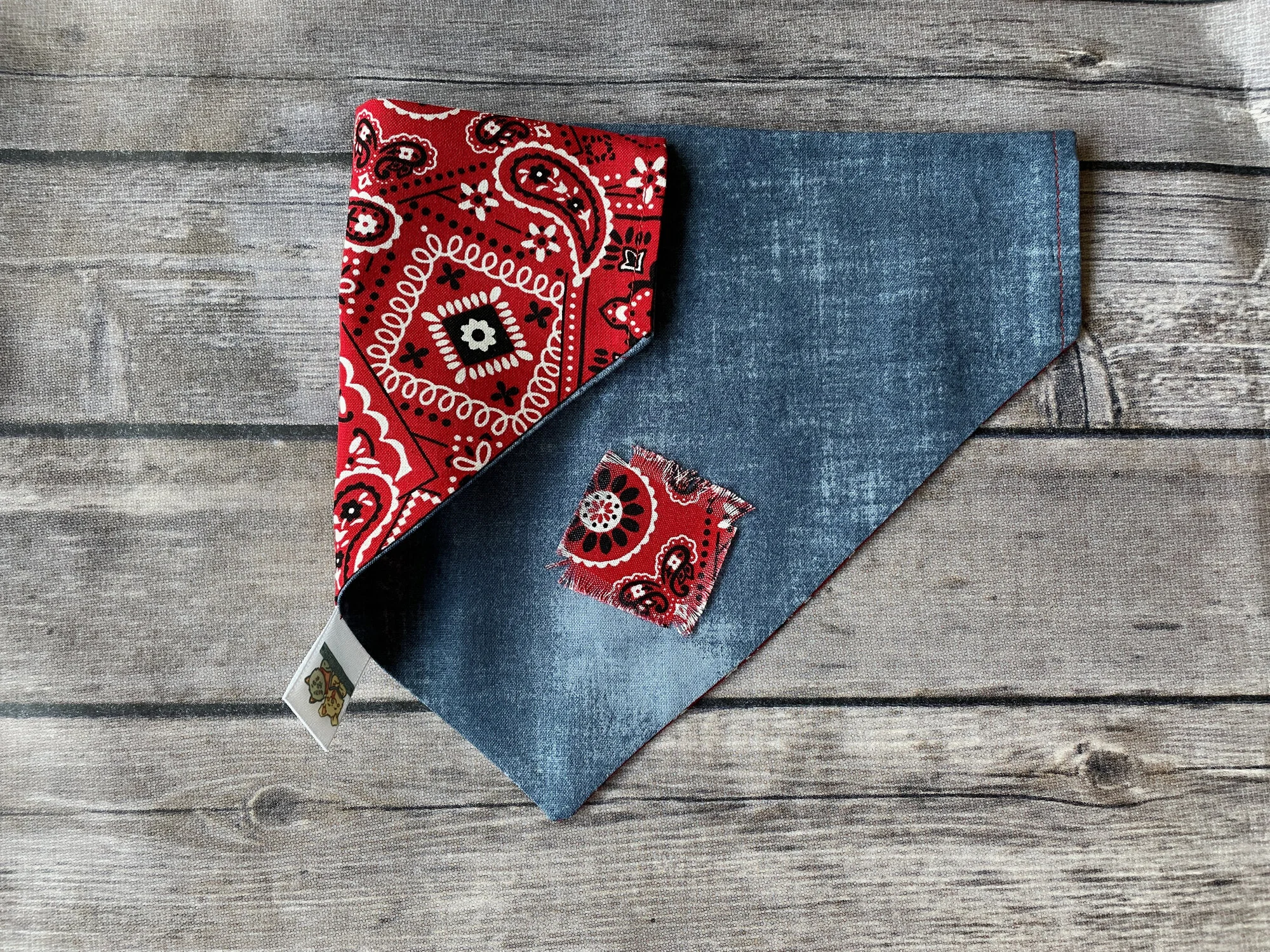 Blue Jeans and Red Bandanas Retro Look Paisley Bandana for dogs and