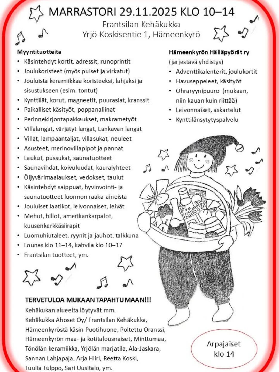 Tervetuloa lauantaina 29.11.2025 Marrastorille ostoksille ✨