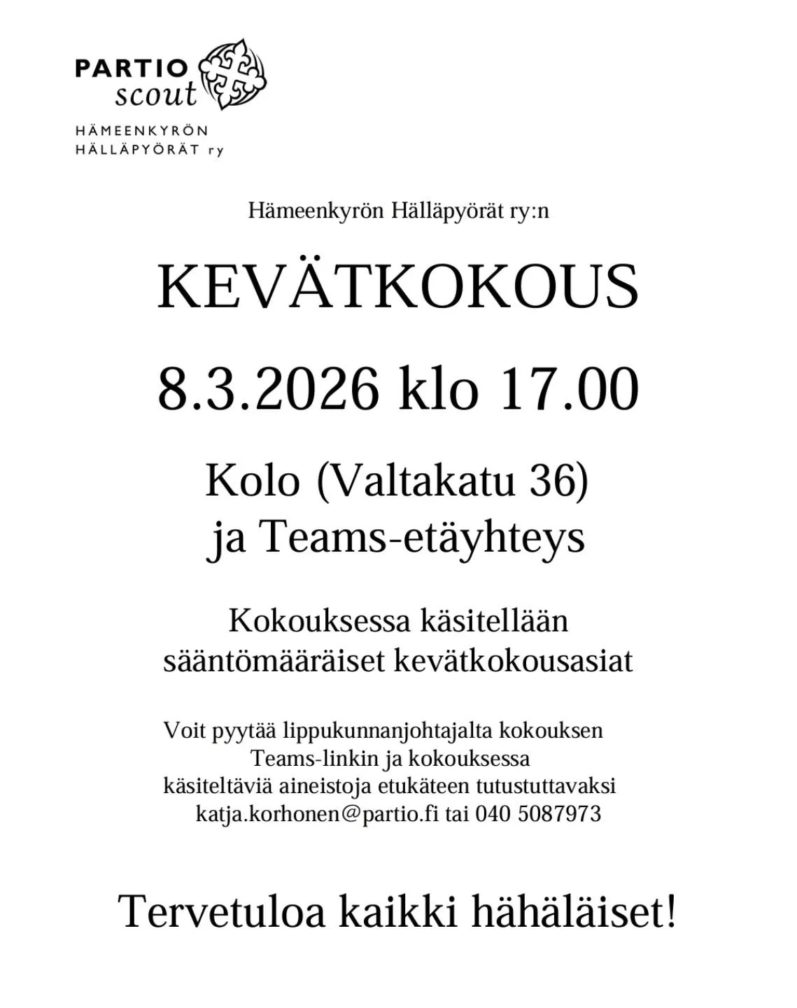Tervetuloa kev&auml;tkokoukseen!