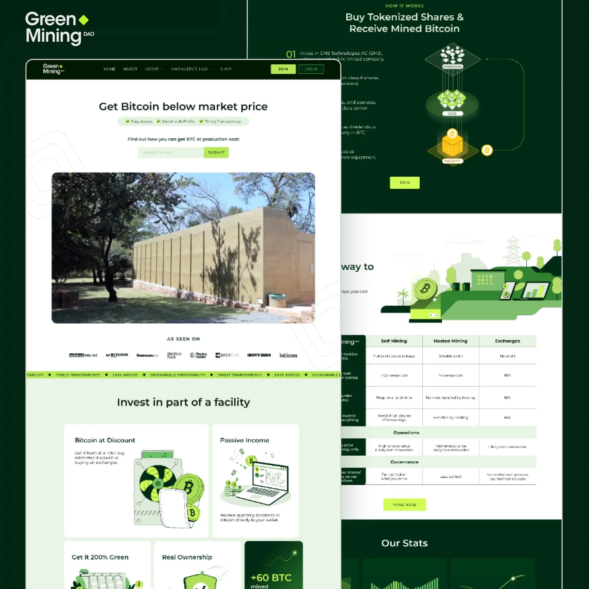 Mockup of custom Squarespace website for crypto mining company 'Green Mining'