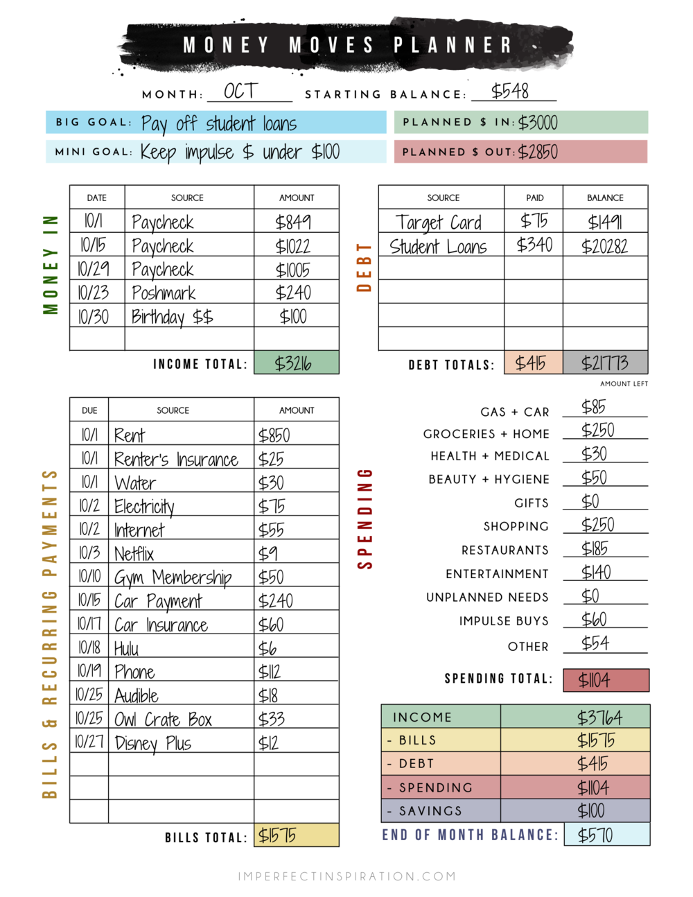 Money Moves - Printable Budget Planner — Imperfect Inspiration