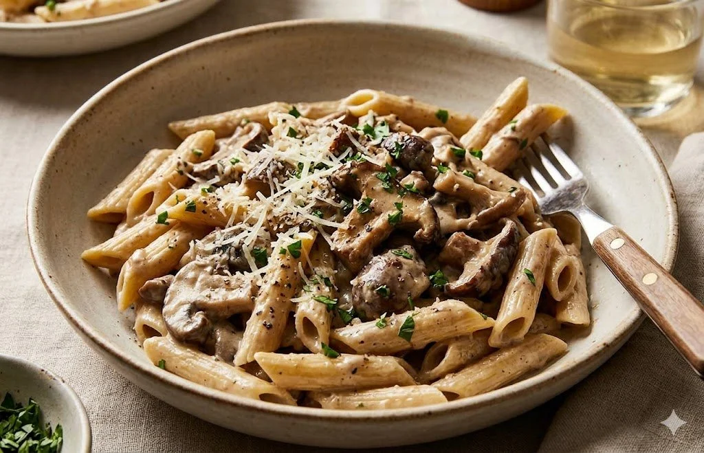 Penne with Creamy Mushroom Sauce