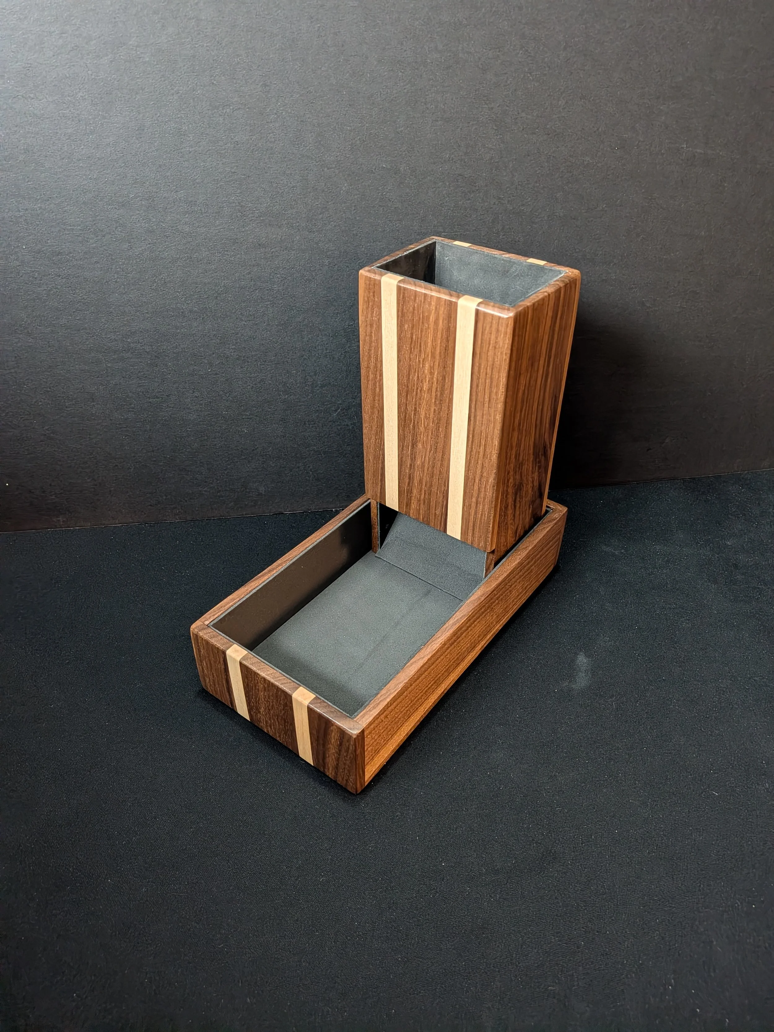 Ninja Dice Tower and Full Foam Tray - Walnut with Maple