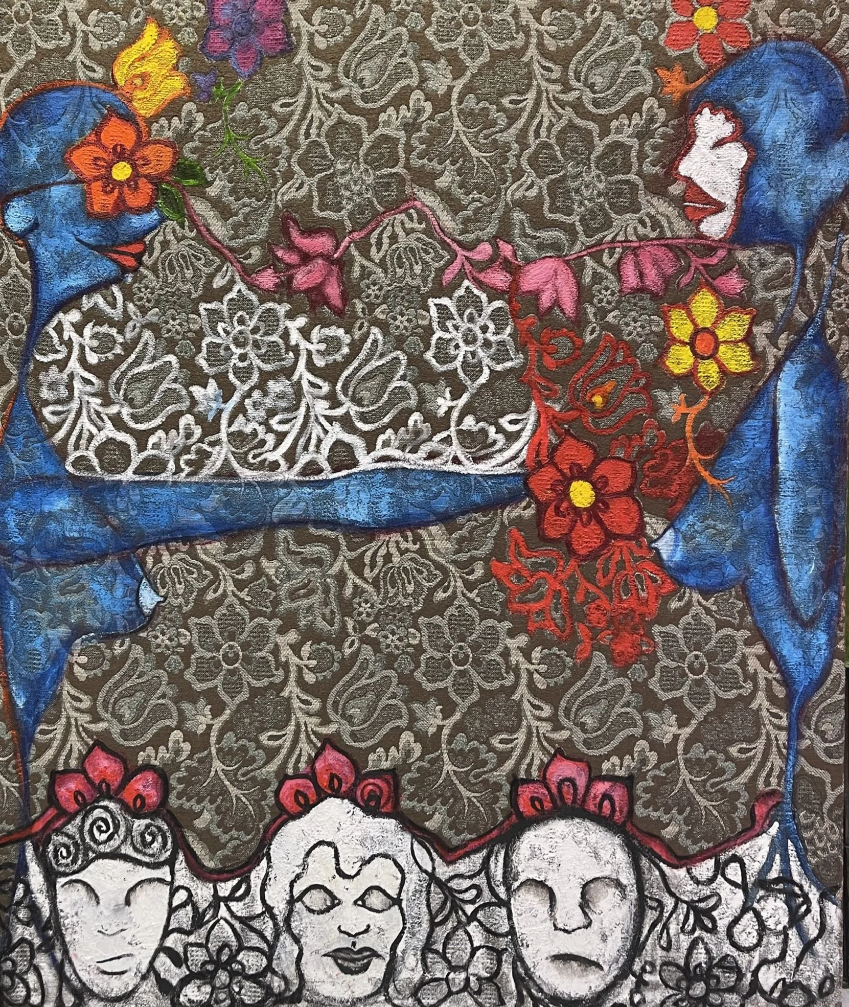 Untitled, Mixed media on wool, 54” X 50”, 2023