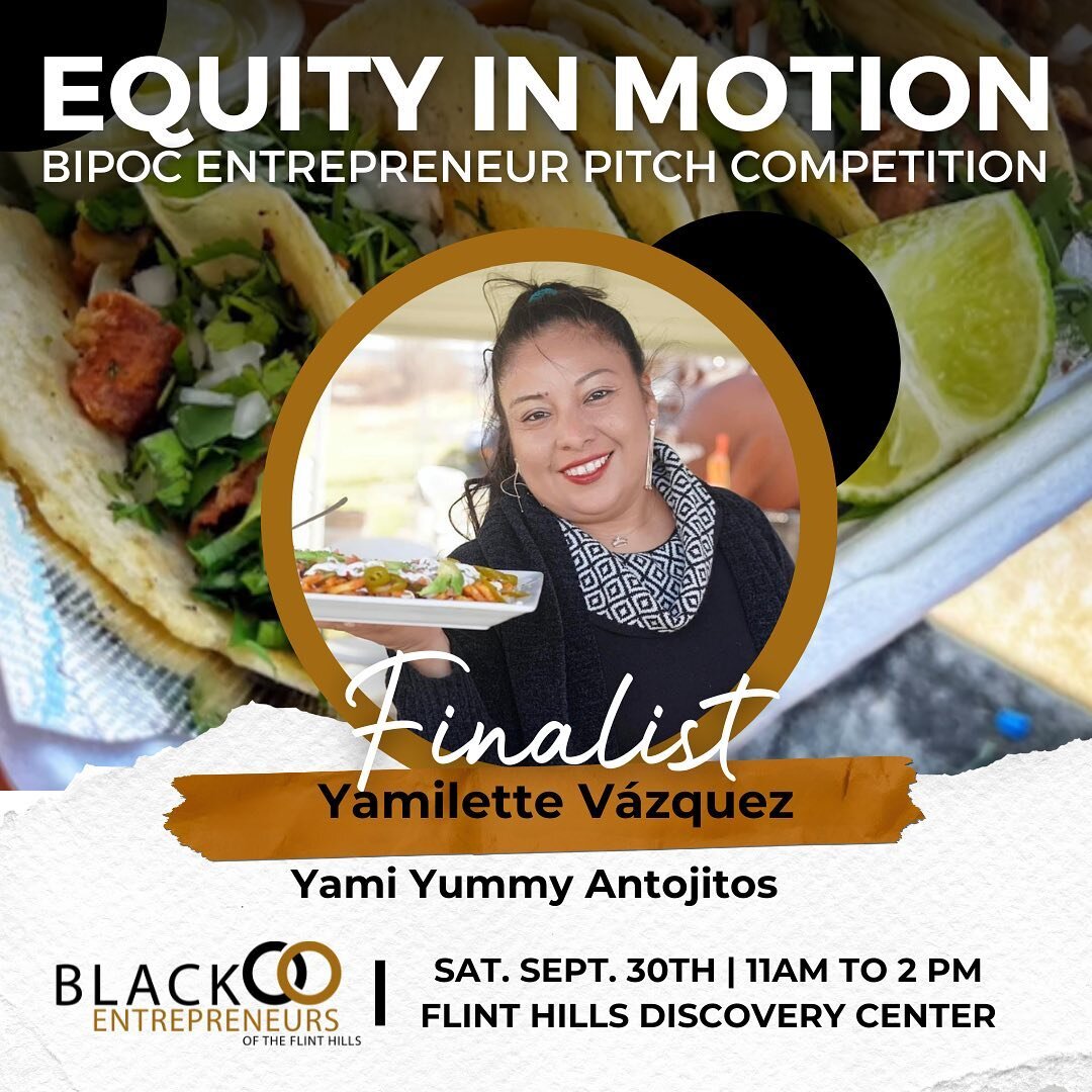 ➡️SWIPE! Post 2/2: Join us in celebrating our visionary entrepreneurs as they take the stage at our inaugural Equity in Motion Pitch Competition! 🚀

Please join us TOMORROW Saturday, Sept. 30, 11 am - 2 pm, at the Flint Hills Discovery Center. 🗓️

