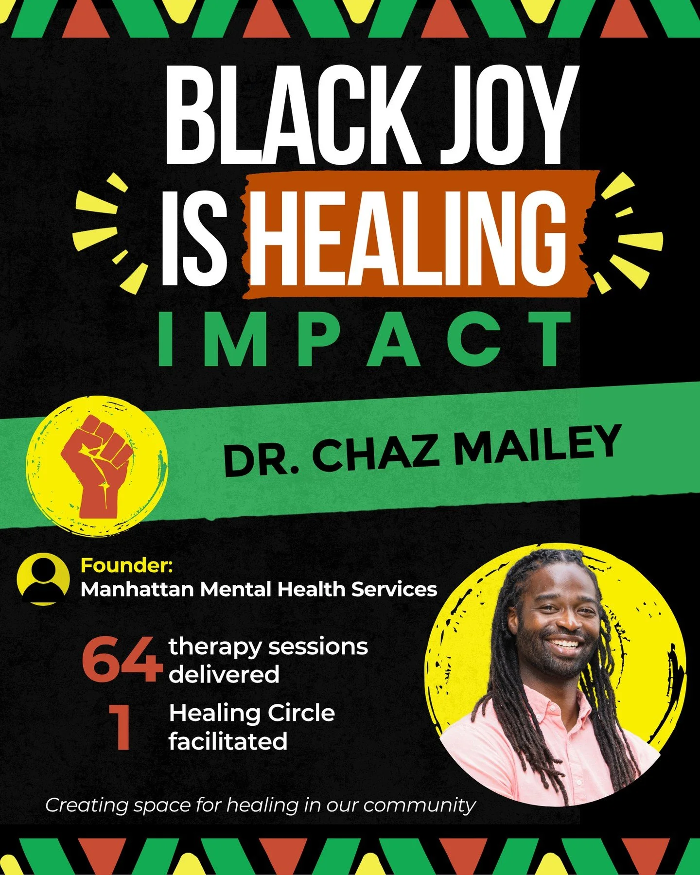 Black Joy shows up in the moments where healing becomes accessible.⁠
⁠
Through the Black Joy program, Dr. Chaz of Manhattan Mental Health has supported 64 therapy sessions and facilitated a Healing Circle, helping create space for care, connection, a