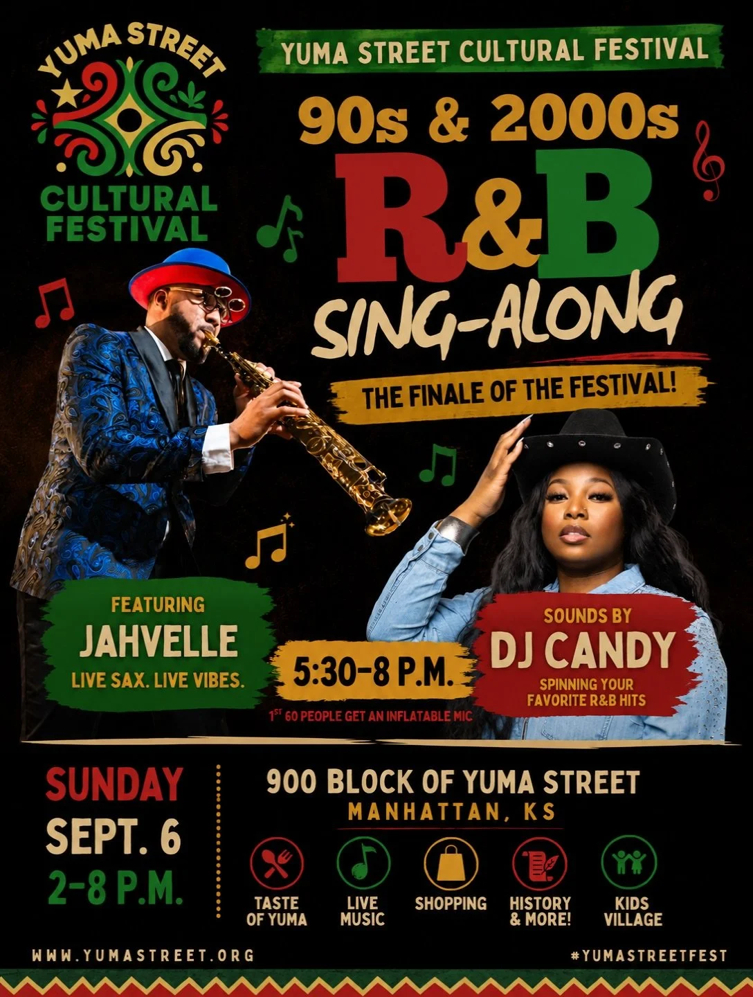 We&rsquo;re closing out the Yuma Street Cultural Festival with a whole vibe.

🎤 90s &amp; 2000s R&amp;B SING-ALONG
🎧 @the_dj_candy on the soundtrack
🎷 JahVelle / @jrsaxophonic bringing the LIVE sax
🙌🏾 And YOU bringing the vocals!

This is the FI