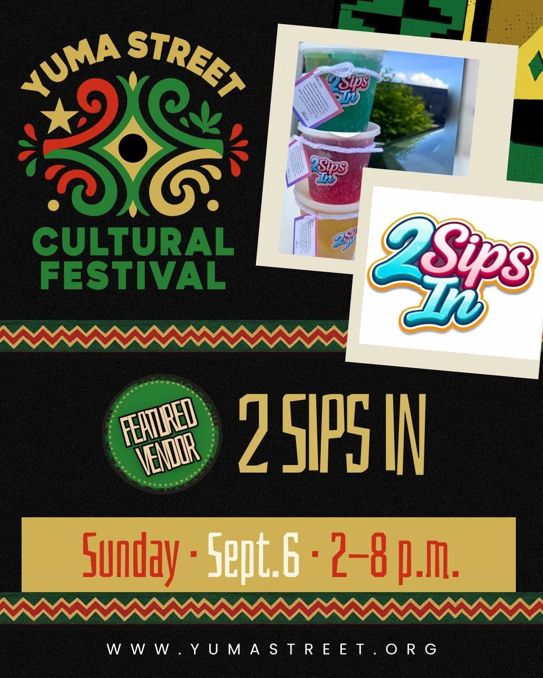 And the Lineup Keeps Growing! 🌟⁠
⁠
We&rsquo;re bringing together food, community, culture, and connection for the Yuma Street Cultural Festival. Here are a few more of the folks you&rsquo;ll find joining us on September 6:⁠
⁠
🥤 2 Sips In⁠
🥜 DG&rsq