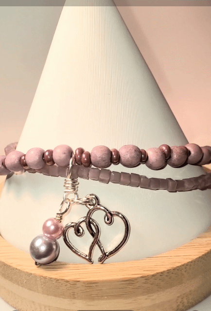 Lilac Faceted Opaque Cube & Wood Bead Bracelet