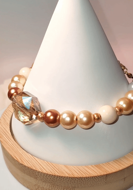 Gold & Cream Pearls w/ Amber Focal Bracelet