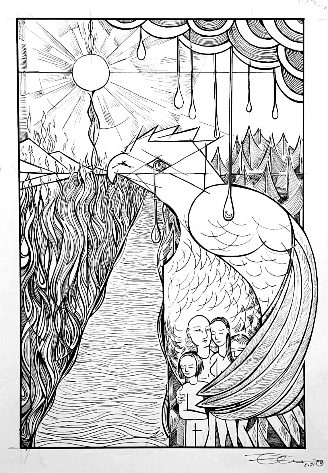 Protection (eagle), pen and ink, 17"x14", sold