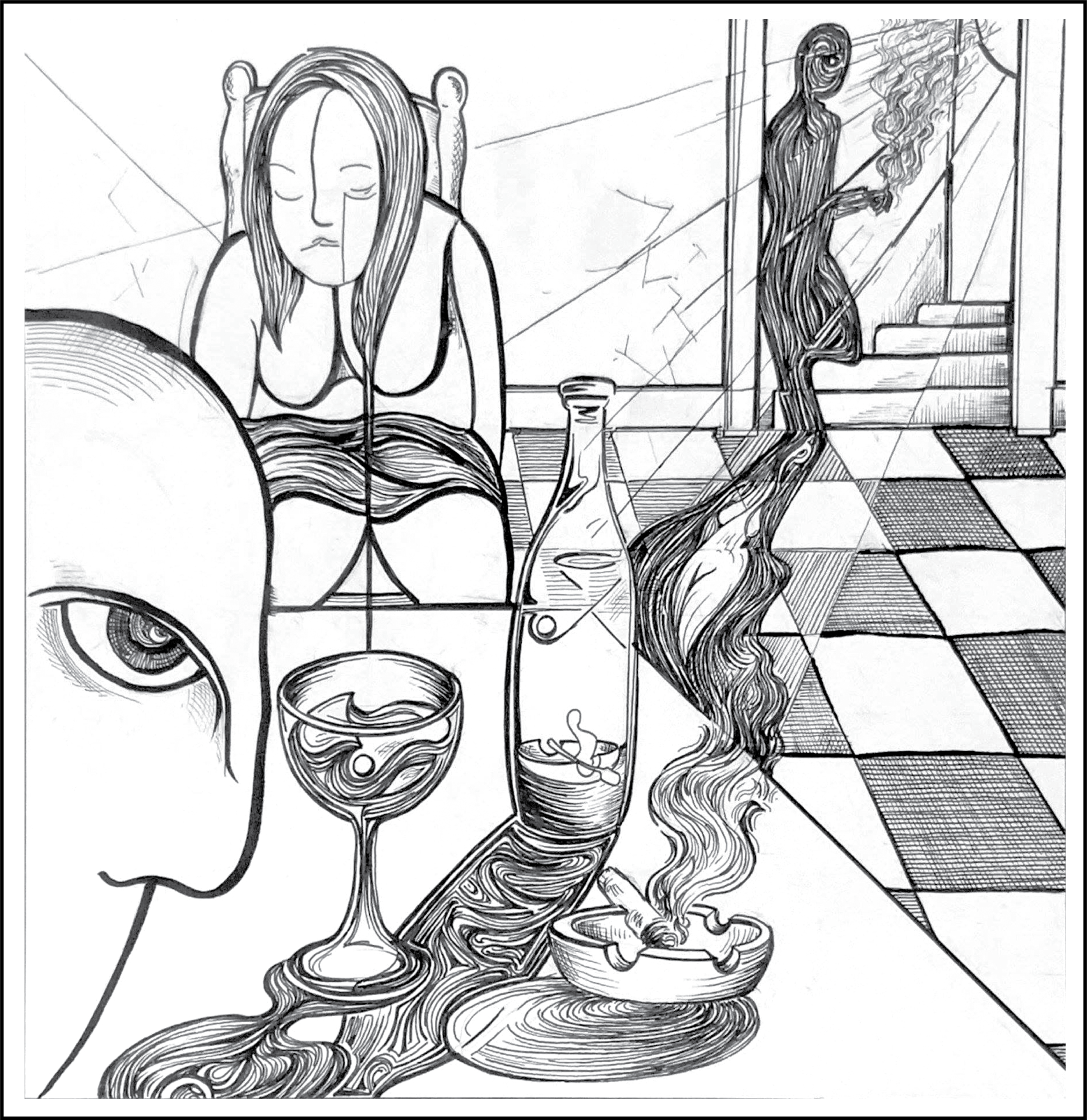 SottoSoulo ~ pen and ink, 14"x14" sold