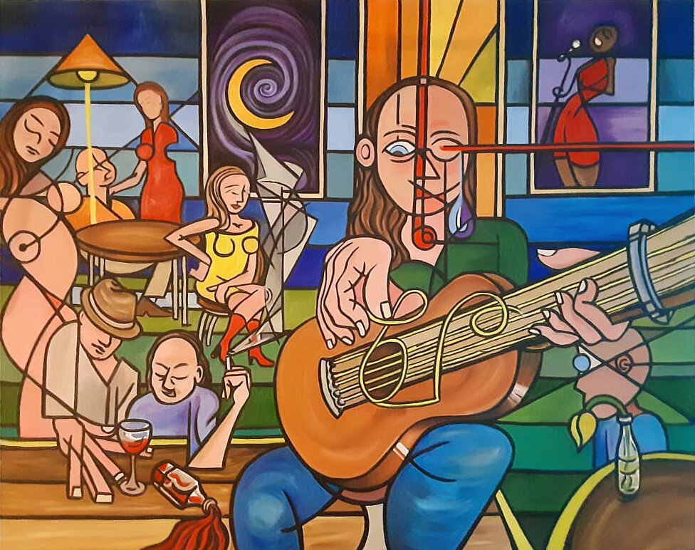Broken Strings @ The 8 Bar ~ oil on canvas
48"x60", 2021 sold