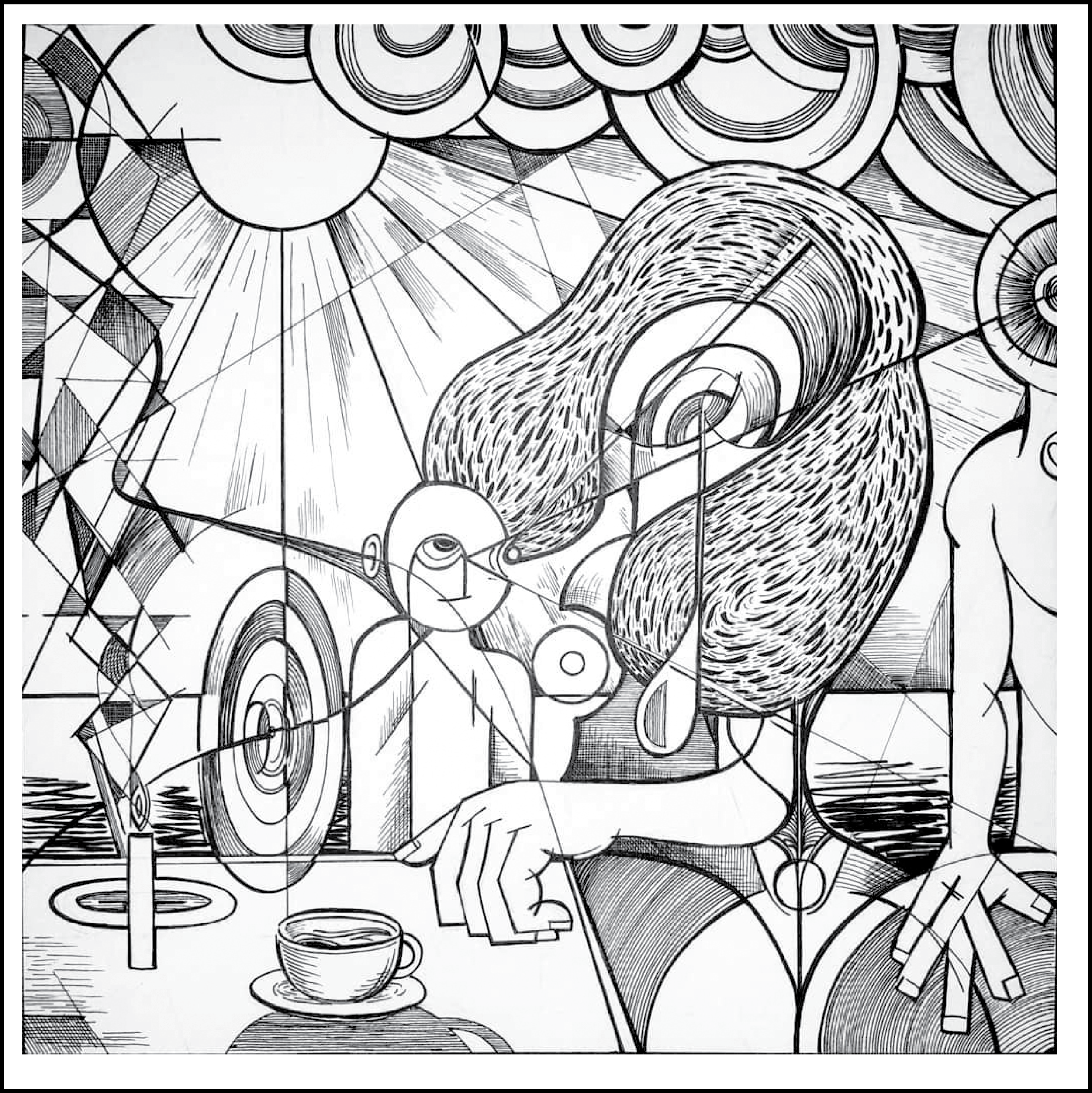 Woman With Lost Child ~ pen and ink, 14"x14" $700CND