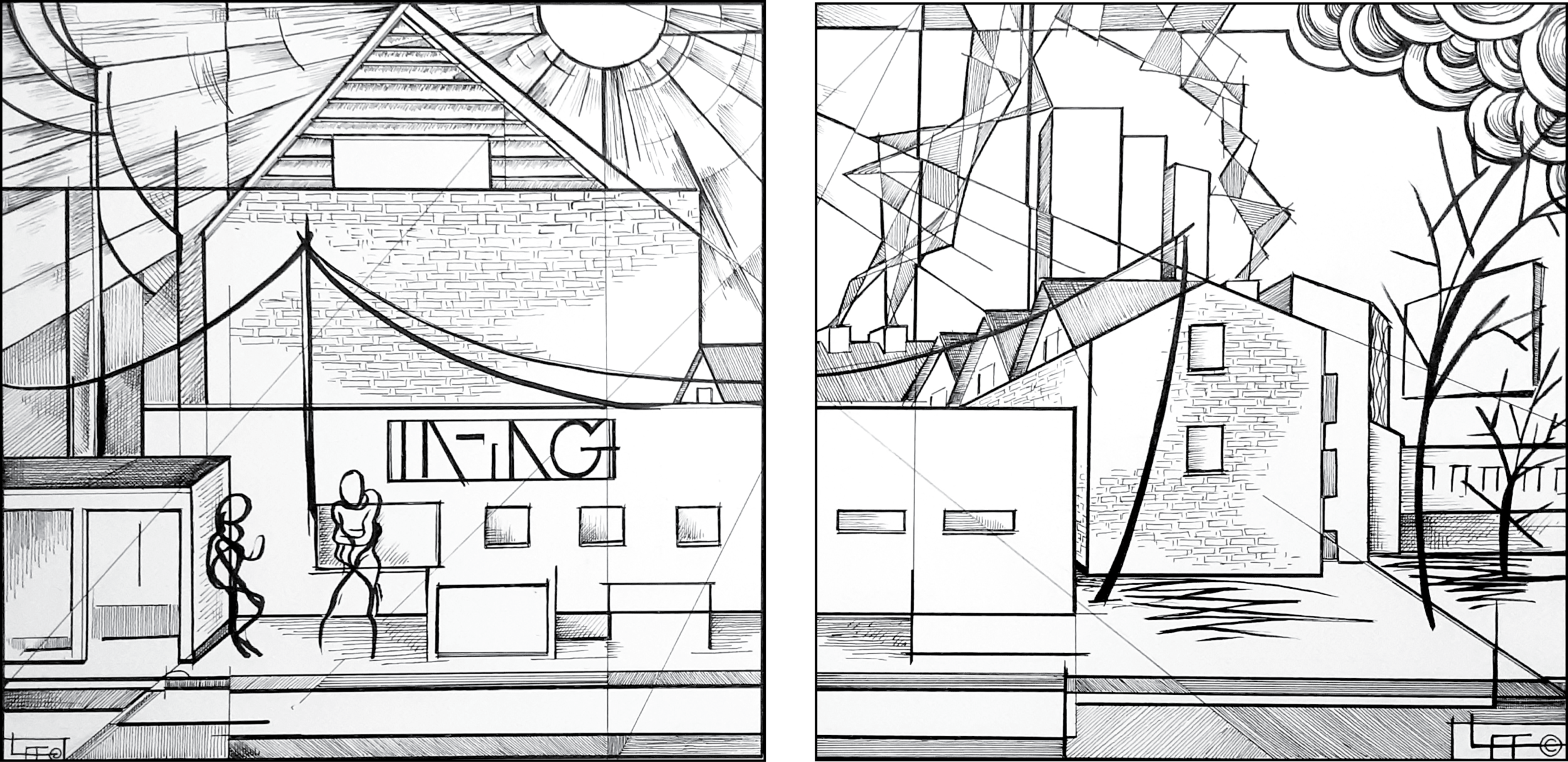 King Street ~ pen and ink diptych, "14x30" $1,200CND