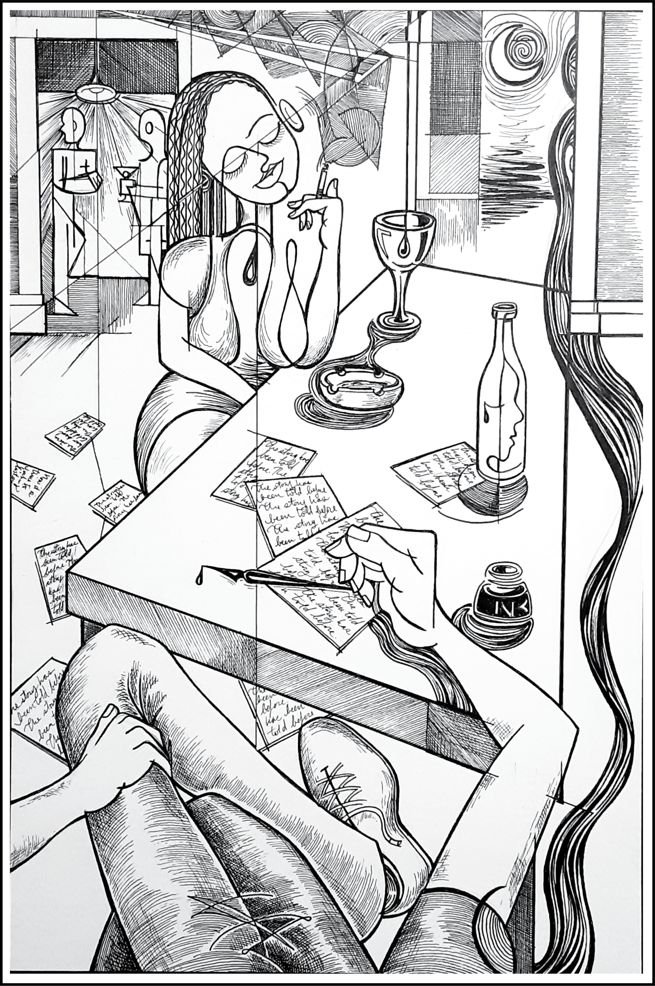 This Story Has Been Told Before ~ pen and ink, 17"x14" sold