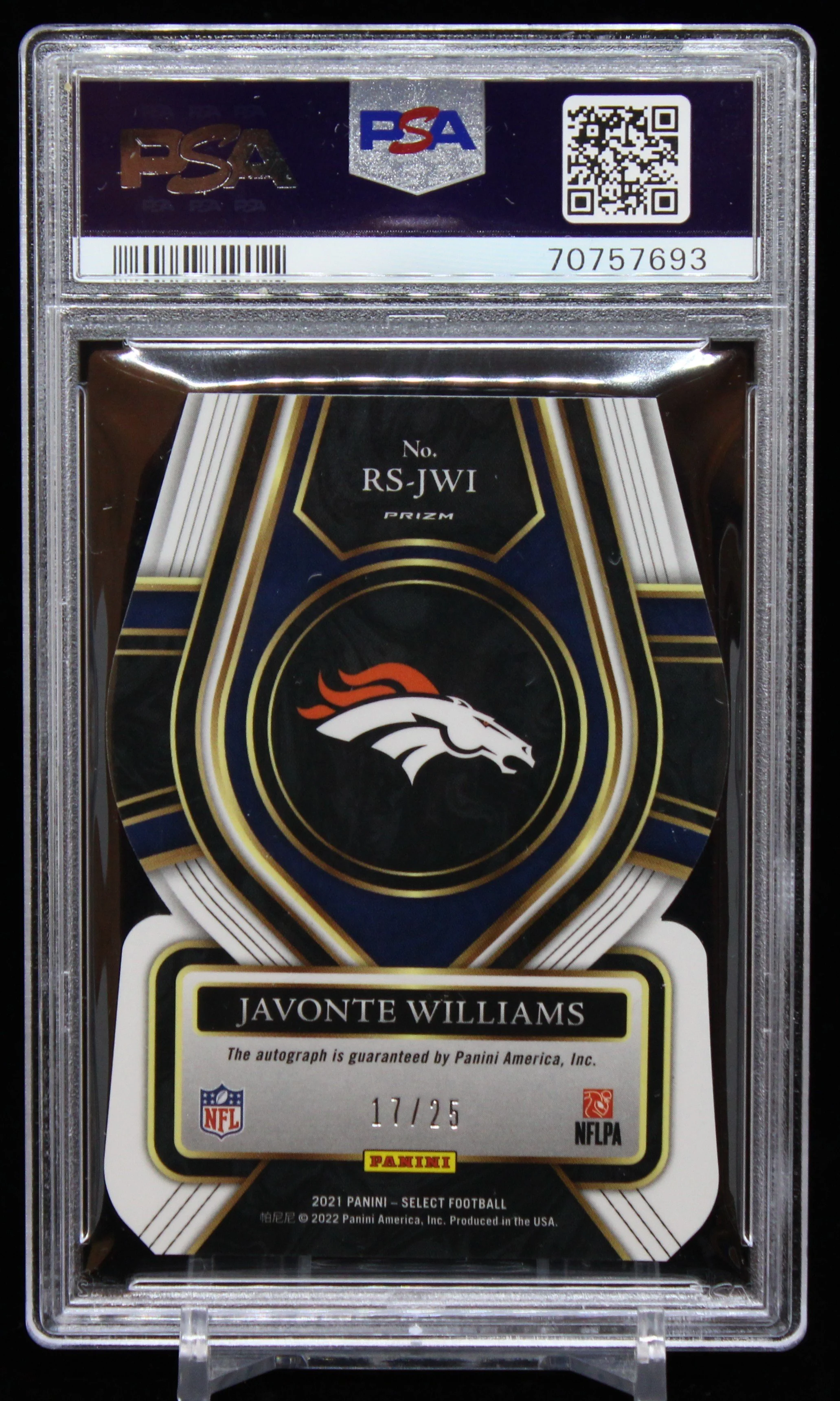 Javonte Williams Select Rookie Sig Tie-Dye Die-Cut PSA 10 B.JPG