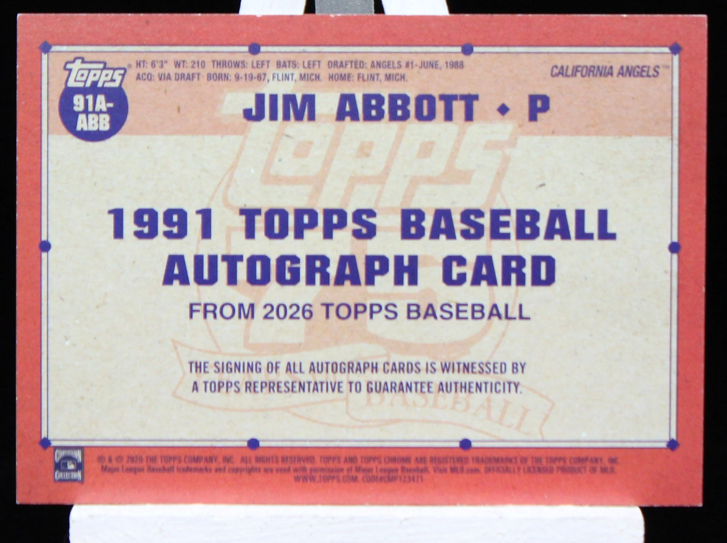 Jim Abbott Topps S1 2026 1991 Auto Blue B.JPG