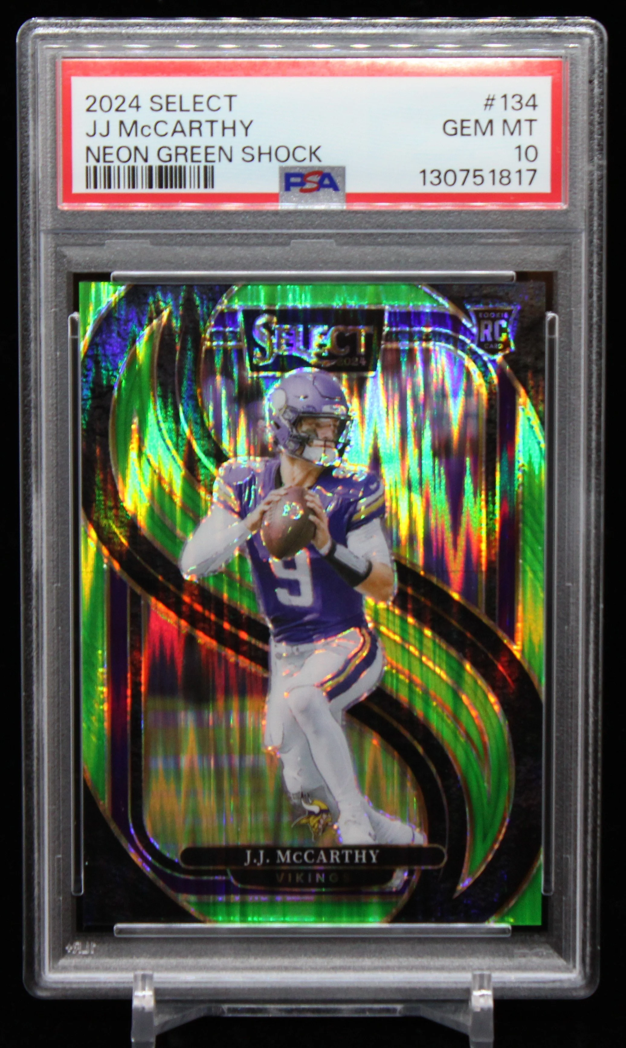 JJ McCarthy Select Premier RC Neon Green Shock PSA 10 F.JPG