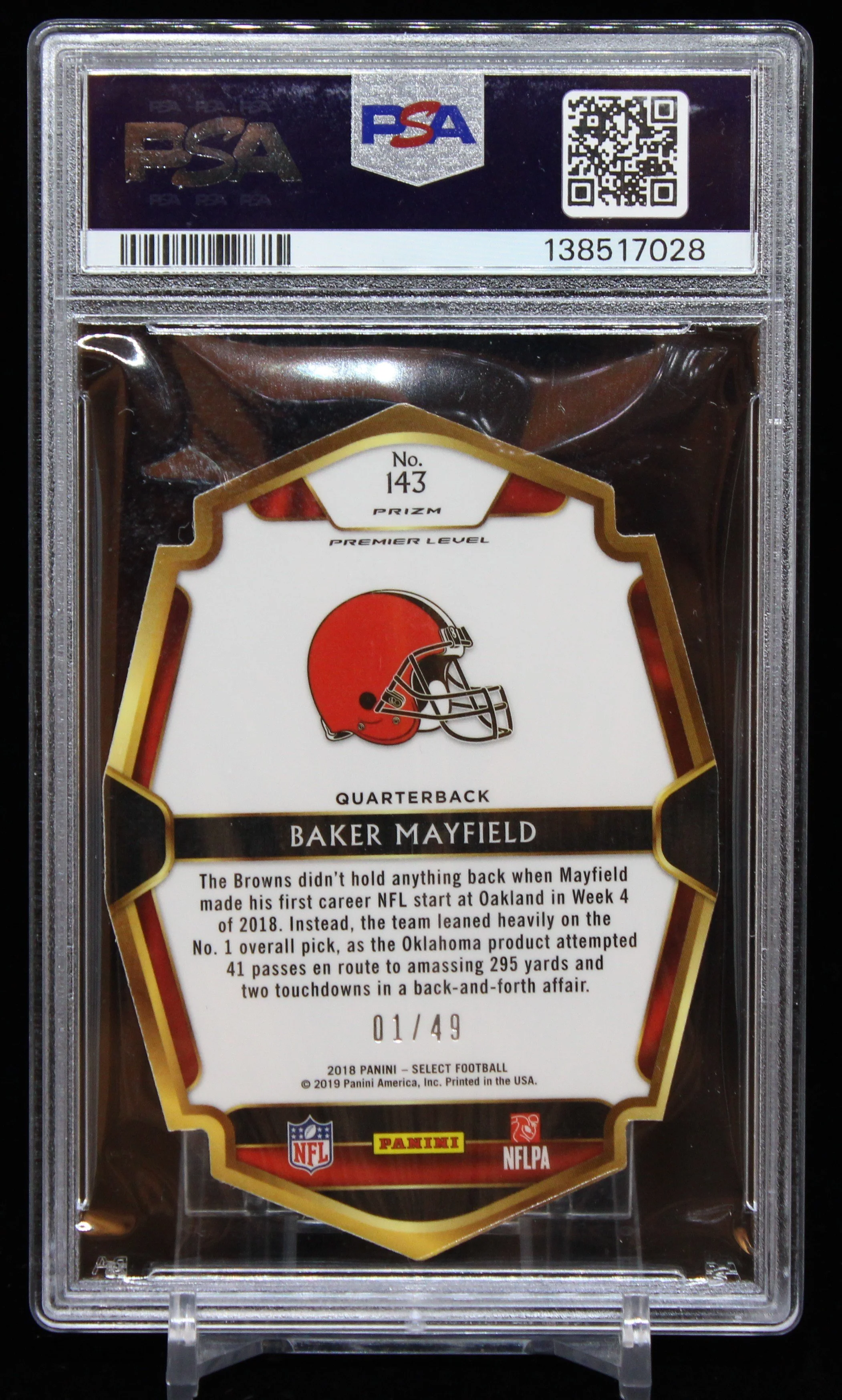 Baker Mayfield Select Premier RC Die-Cut Neon Green PSA 10 B.JPG