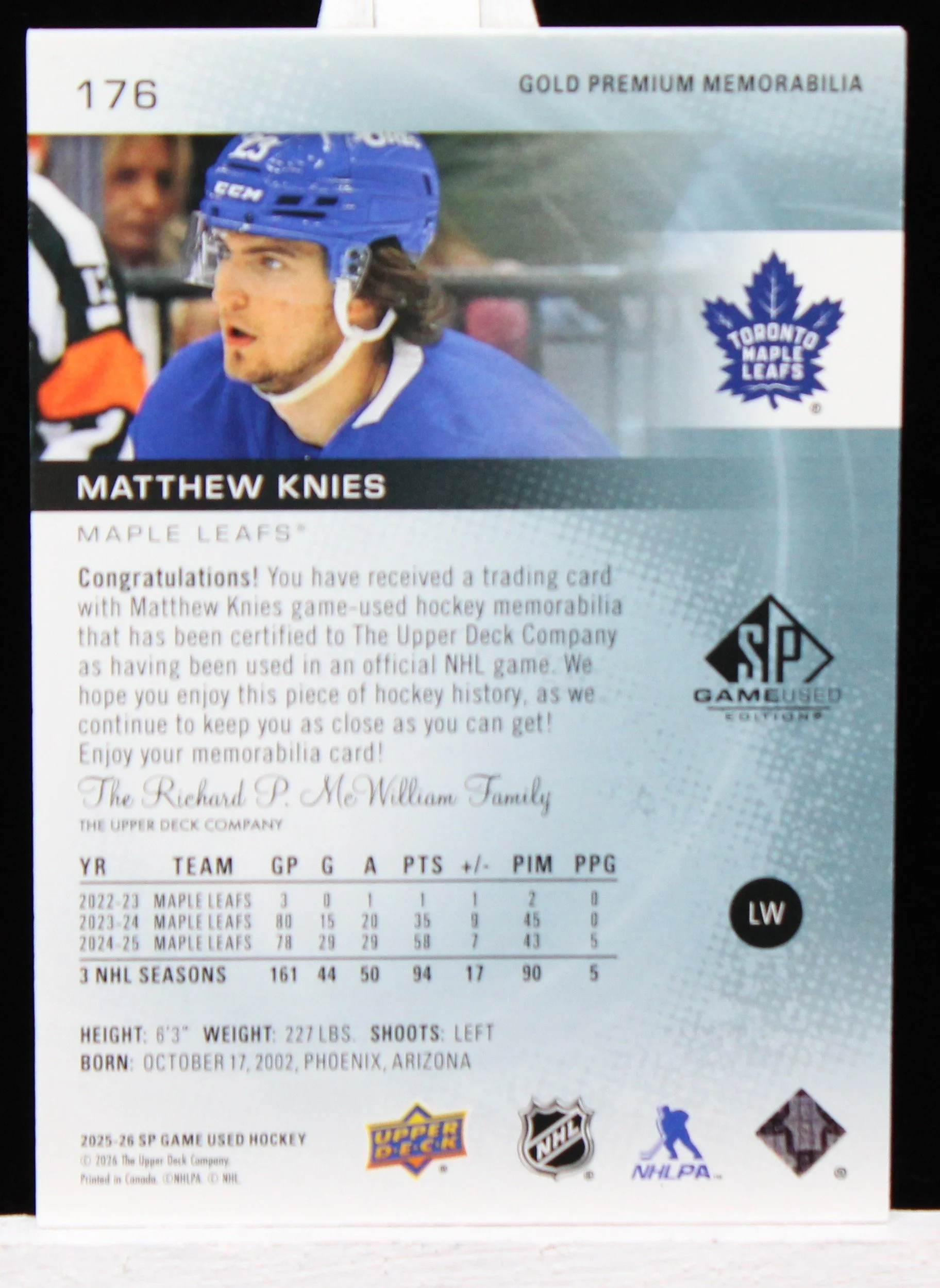 Matthew Knies UD SP GU Patch Gold B.JPG