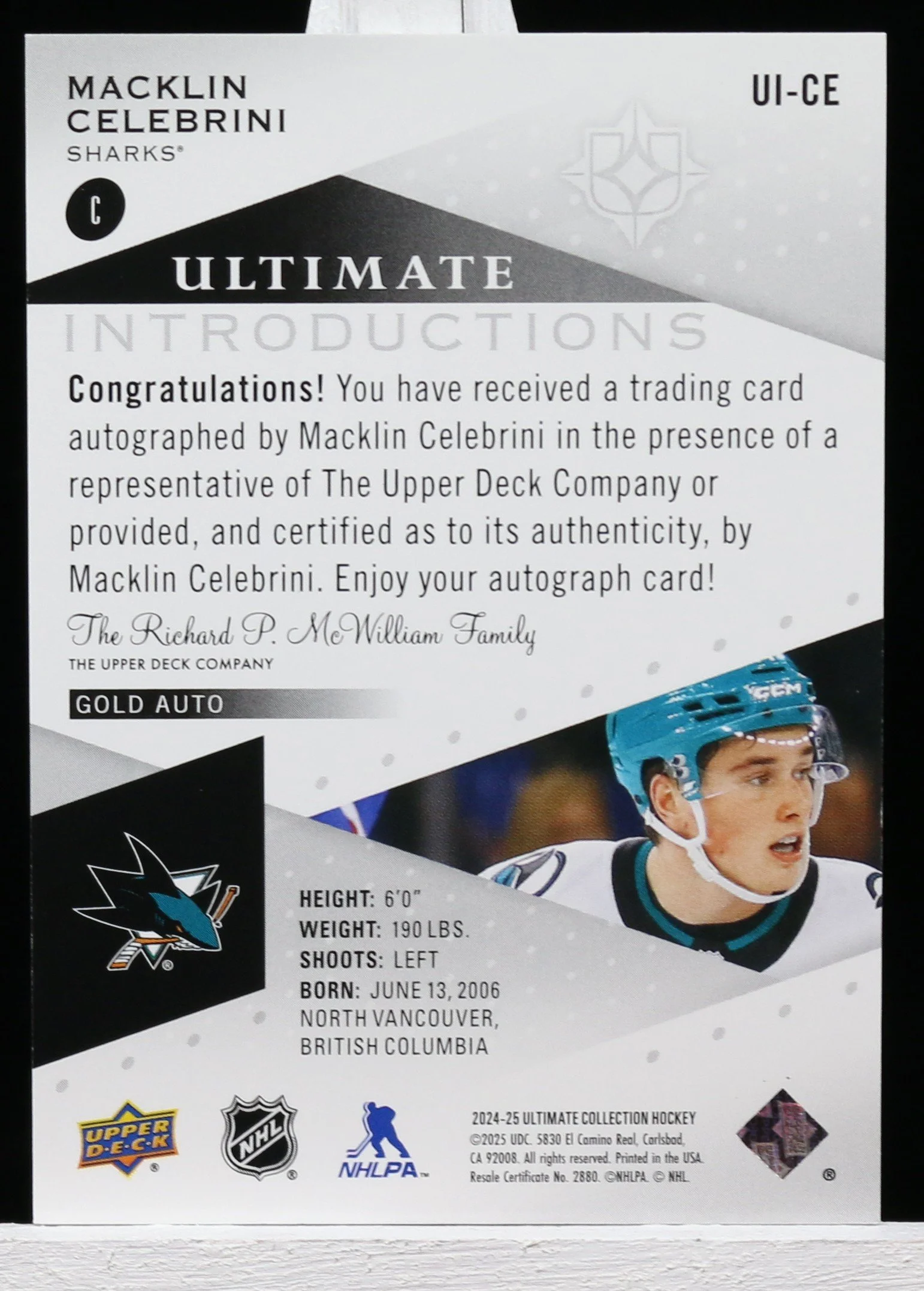 Macklin Celebrini Ult Coll Introductions Auto RC Gold B.JPG