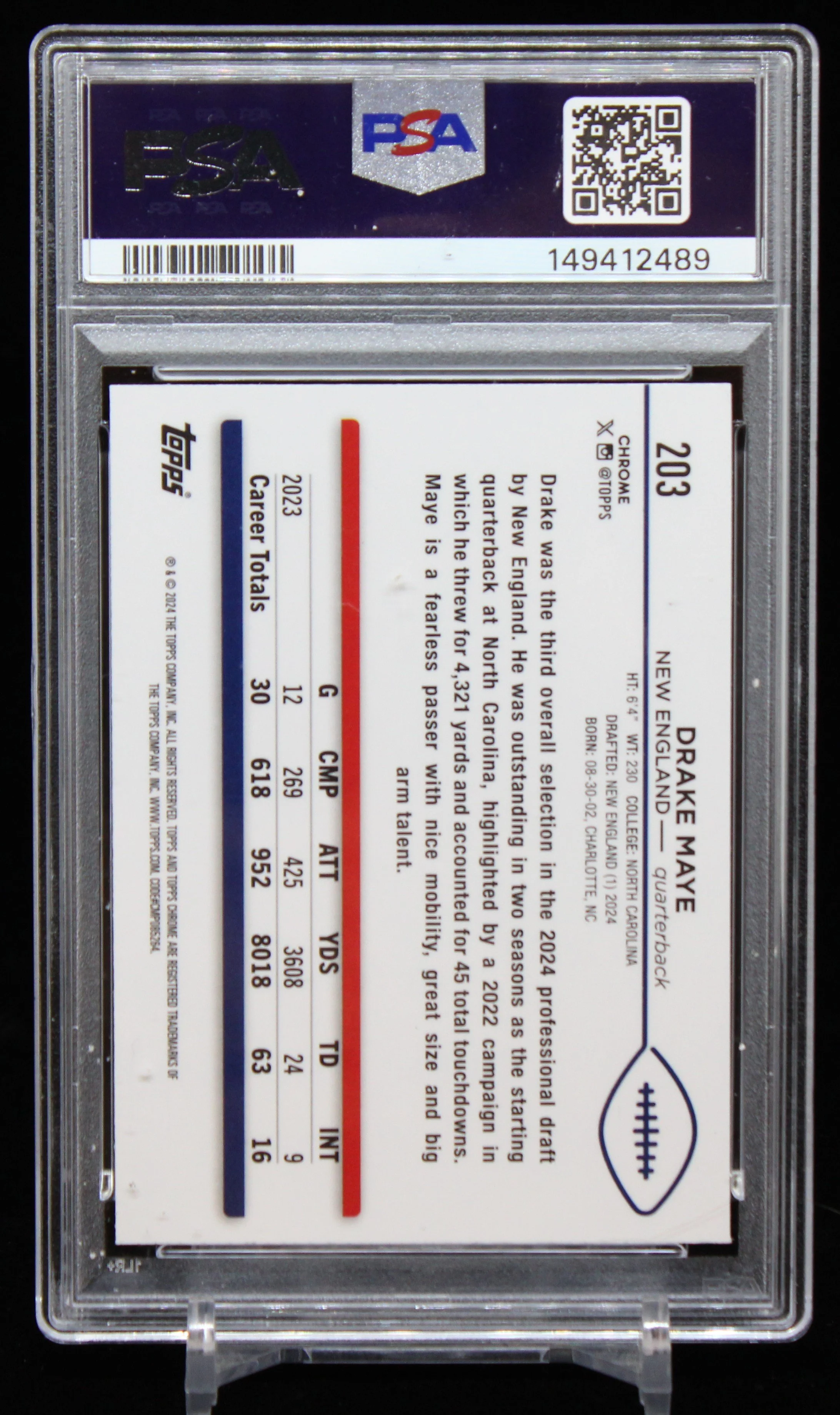 Drake Maye Topps Chrome RC Magenta Speckle PSA 10 B.JPG
