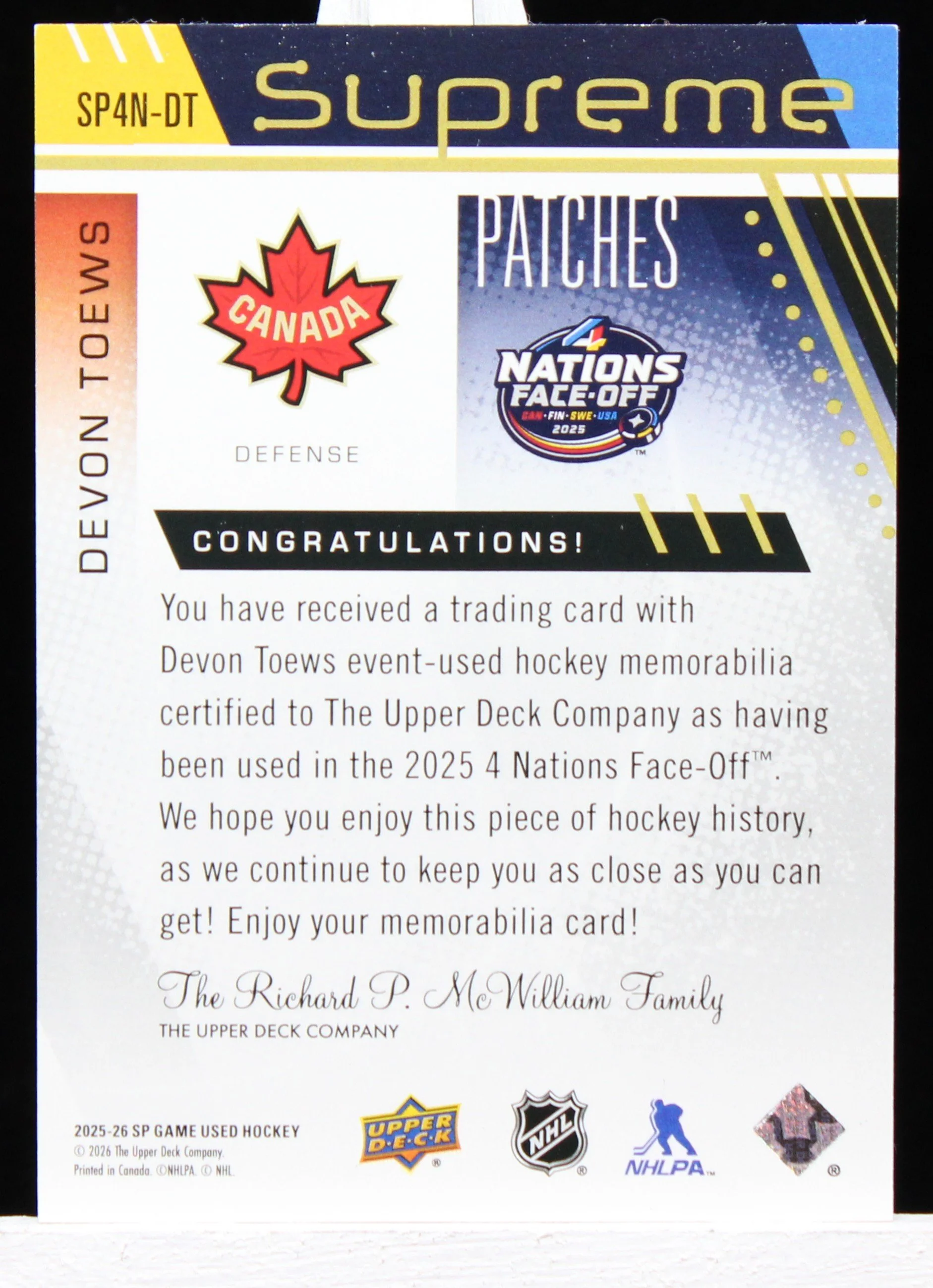 Devon Toews UD SP GU Supreme Patches 4-Nations B.JPG