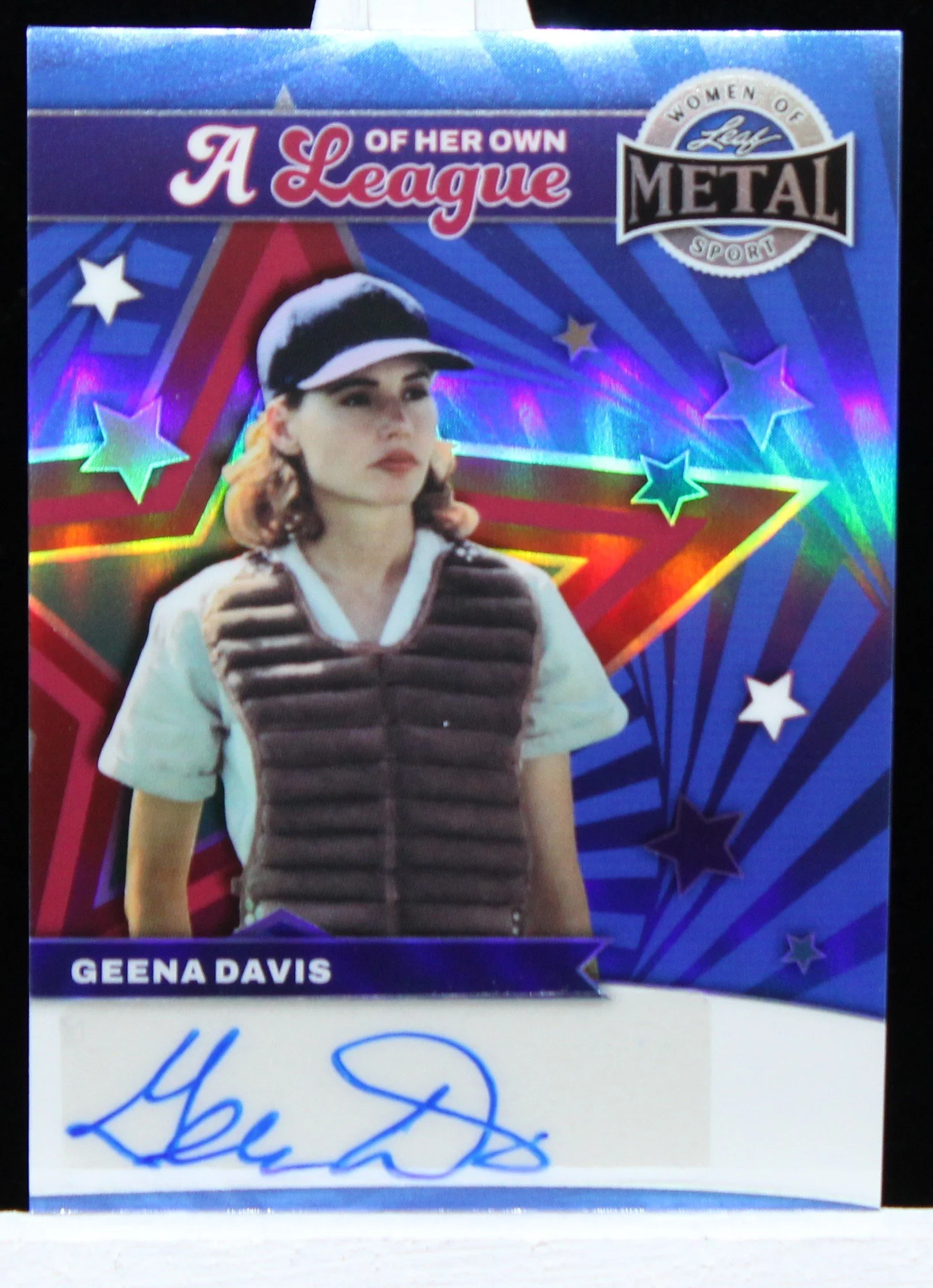 Geena Davis Leaf Metal WoS Auto Blue F.JPG