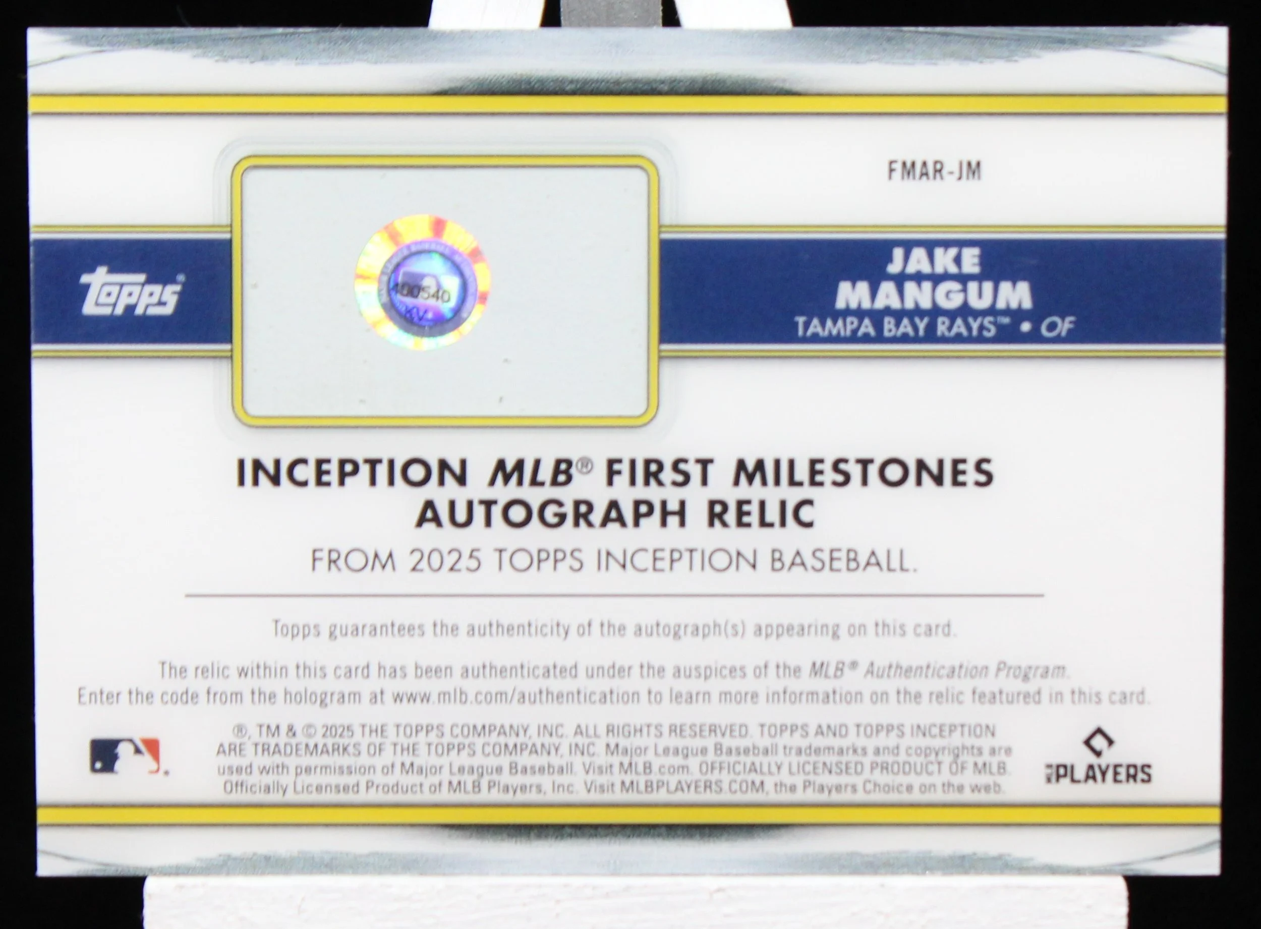 Jake Mangum Inception MLB First Milestone Auto Blue B.JPG