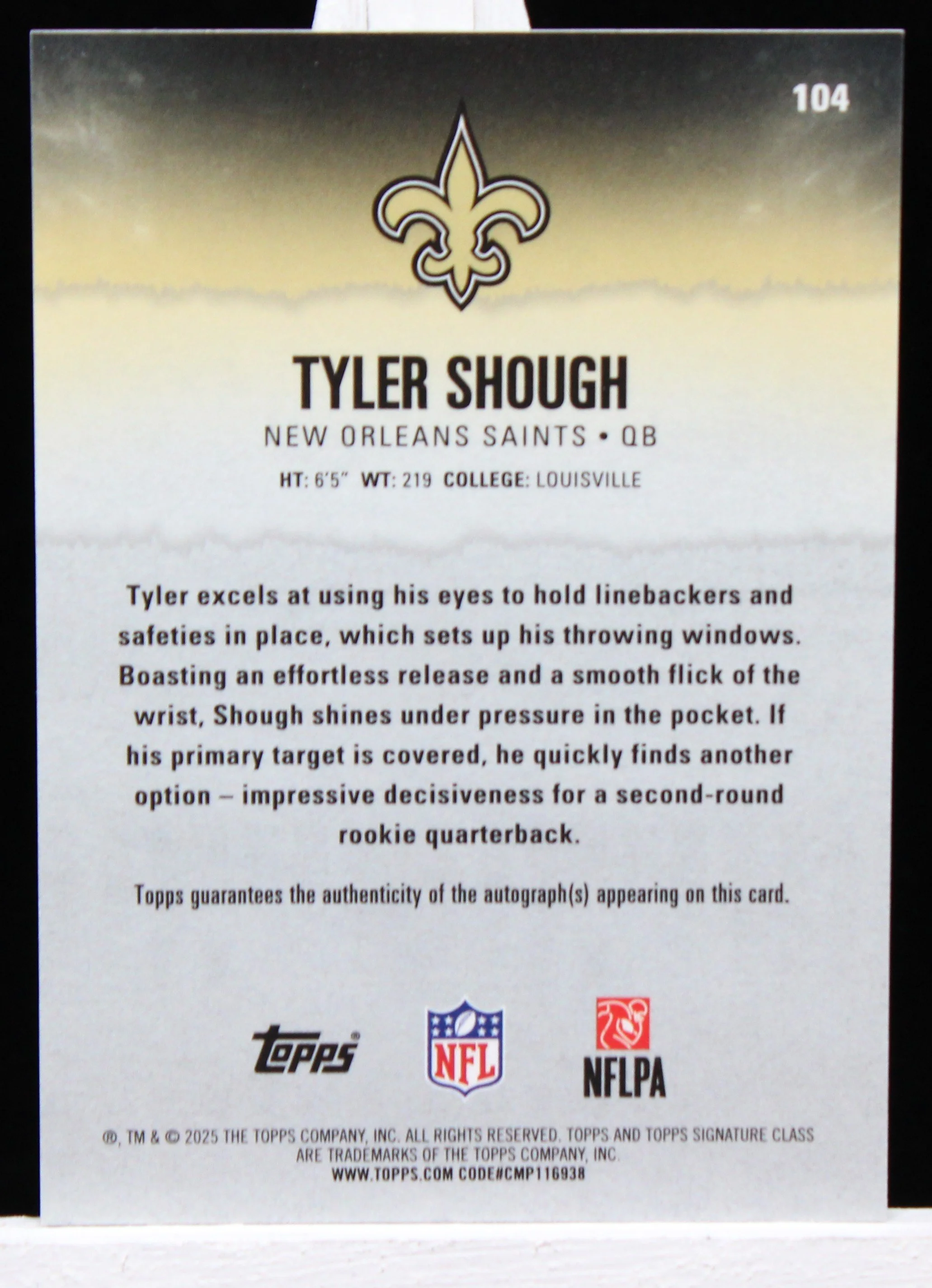 Tyler Shough Topps Sig Class Rookie Class Chrome Auto B.JPG