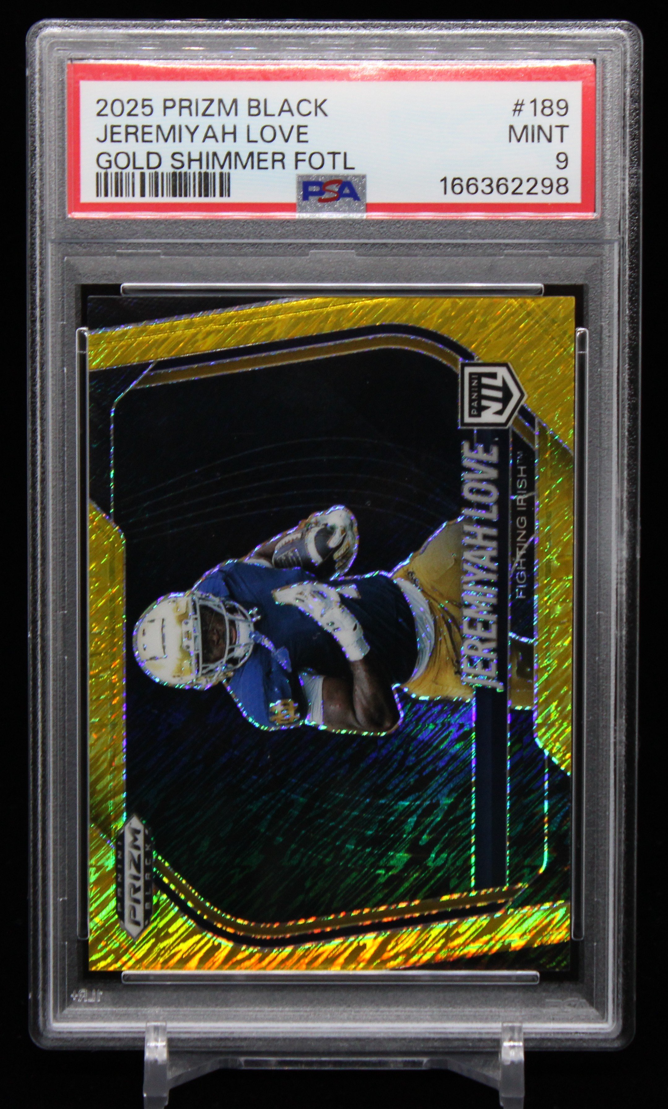 Jeremiyah Love Prizm Black 2025 NIL Gold Shim PSA 9 F.JPG