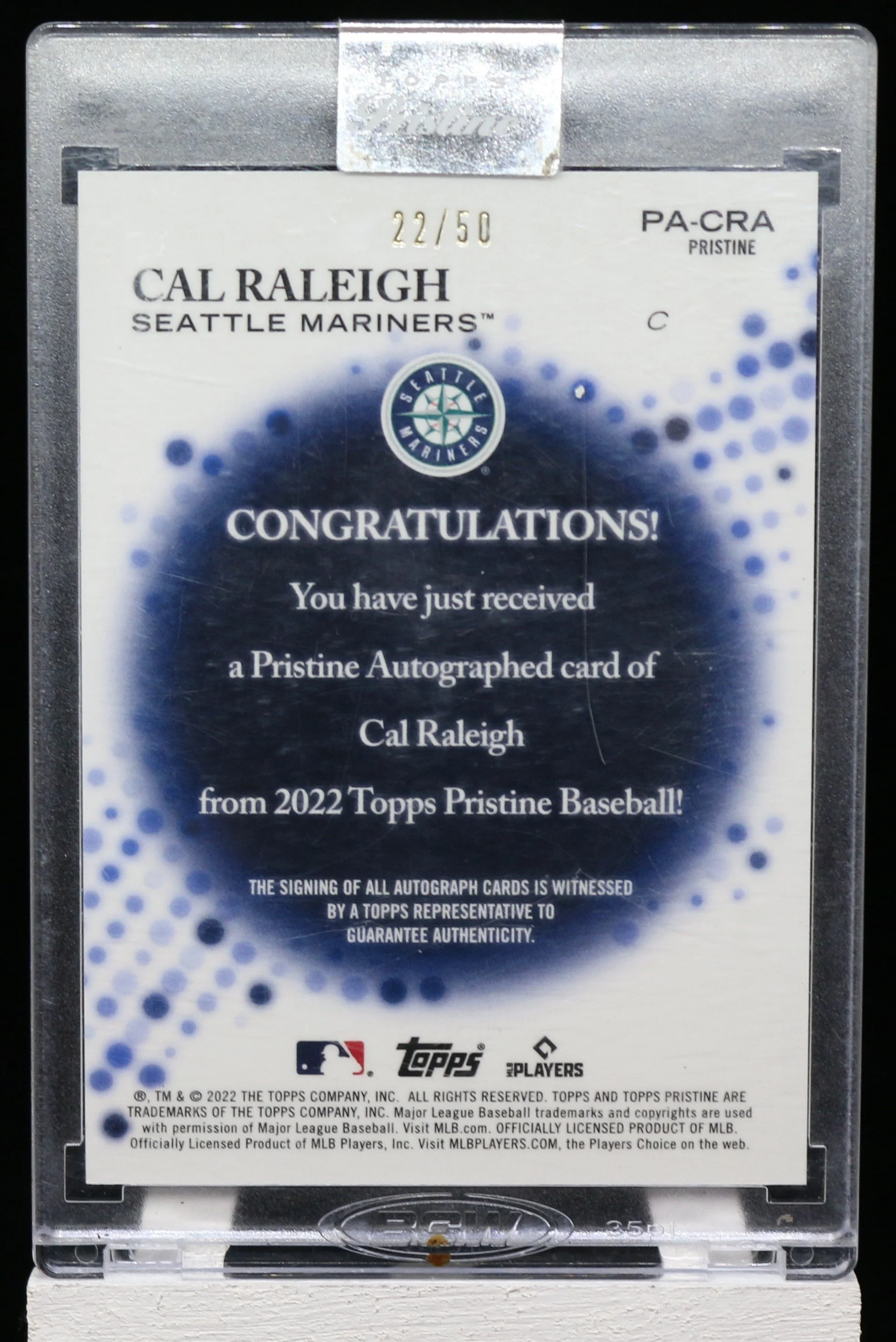 Cal Raleigh Topps Pristine Auto RC Gold B.JPG