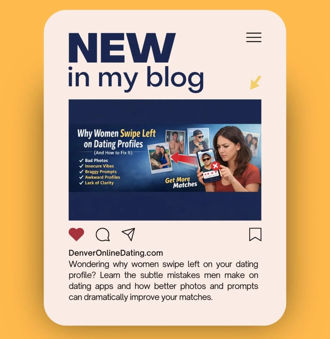 Most men think women swipe left because of looks.

But after years of helping men improve their dating profiles, I see a different pattern. Women are scanning for confidence and emotional steadiness.

Small signals matter.

Uncomfortable smiles.
No e