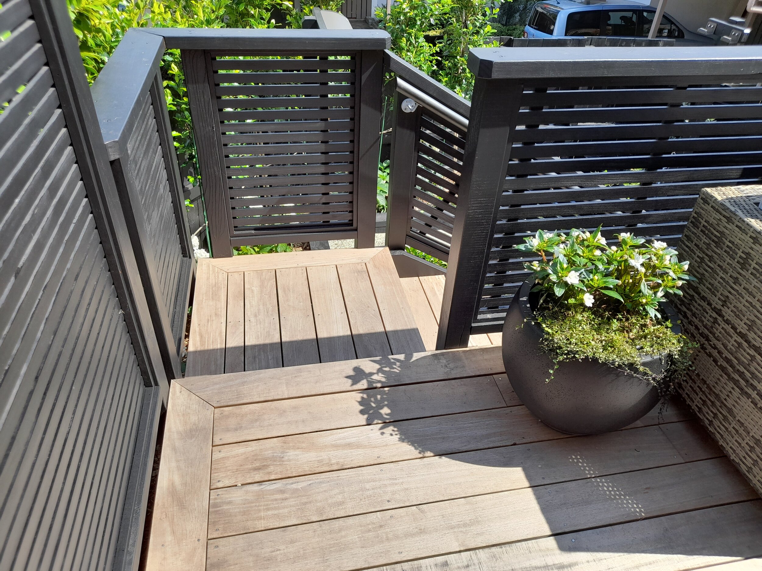 The new deck features picture frame edges and steps