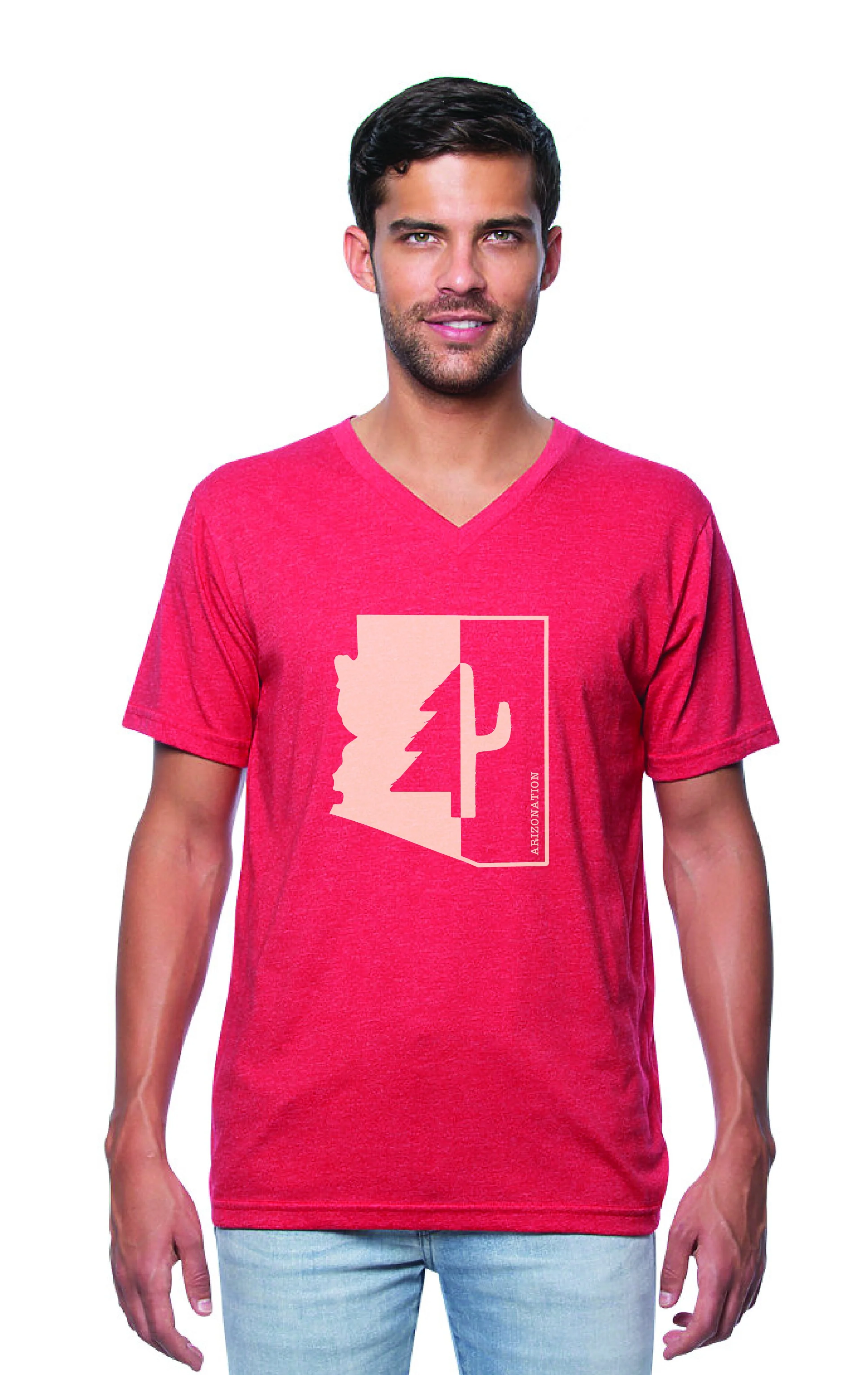 vintage Arizona v-neck t-shirt with cactus pine tree on red