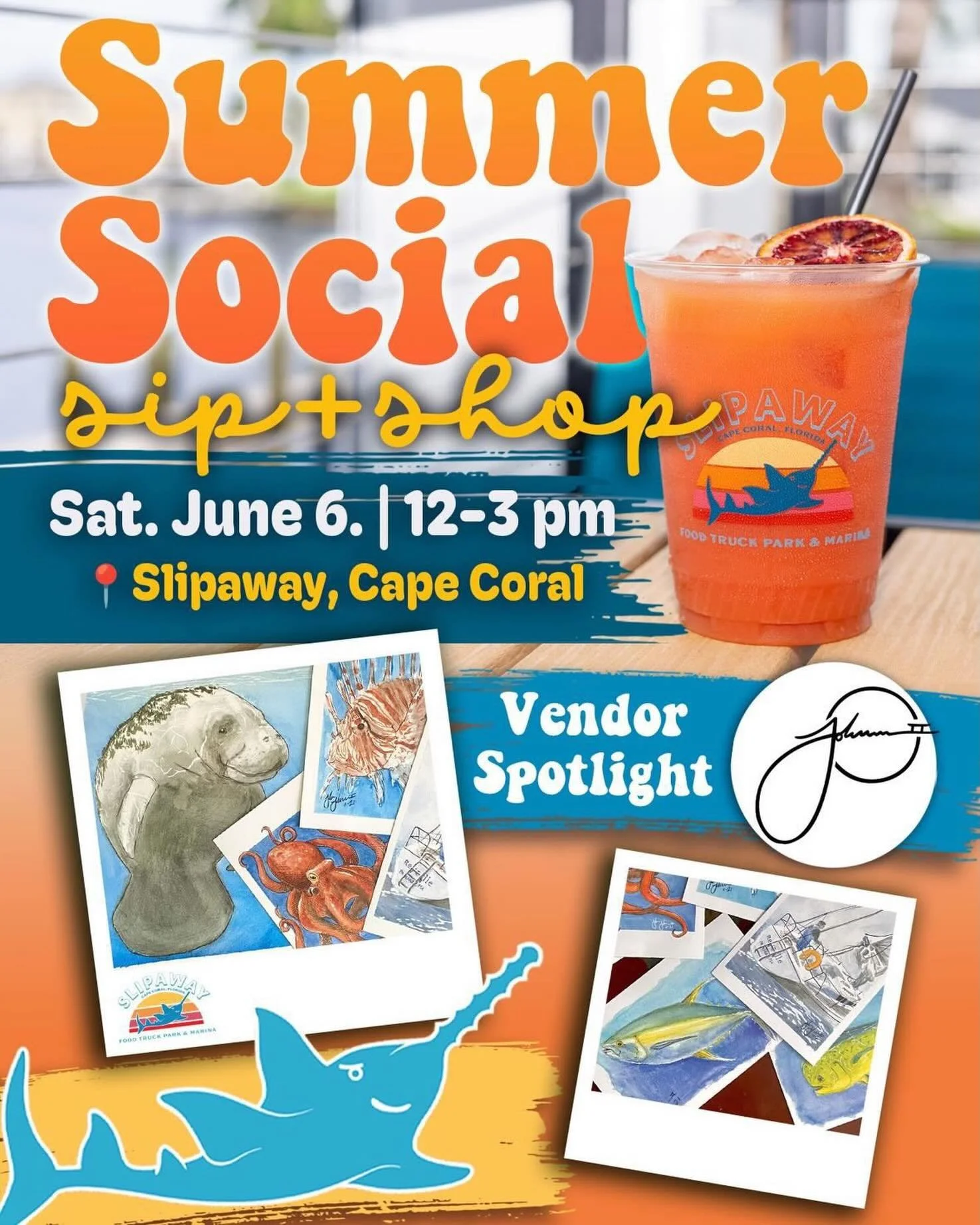 Hey guys I&rsquo;ll be at @slipawaycapecoral today for as long as is reasonable! I&rsquo;ll be making custom pet portraits and selling some of my prints! If you want to come chill and see my stuff or any of the other vendors/food trucks out there swi