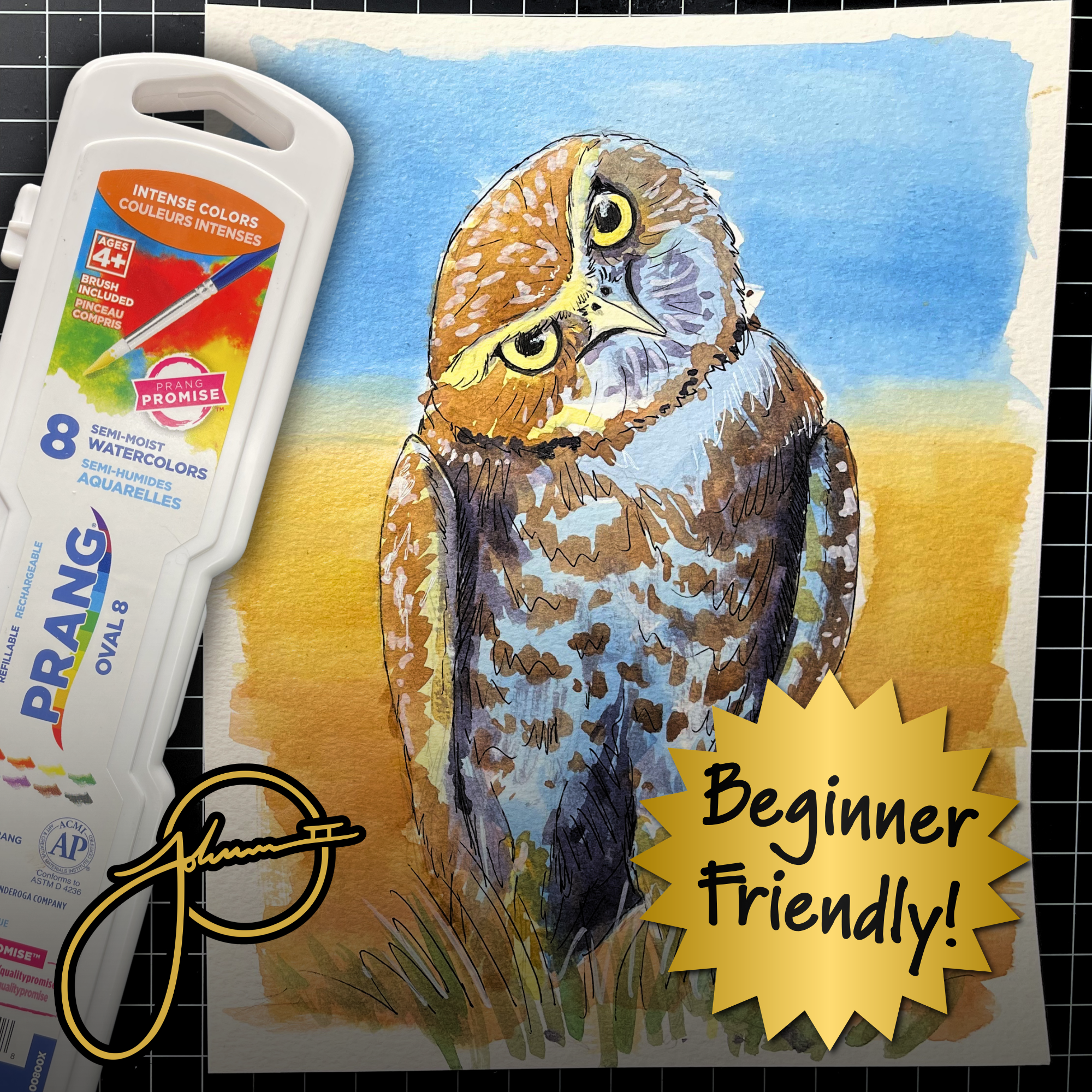 Burrowing Owl Beginner Watercolor Class
