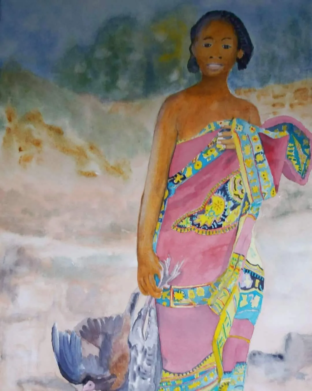 femme aux pintades aquarelle pascale coutoux.JPG