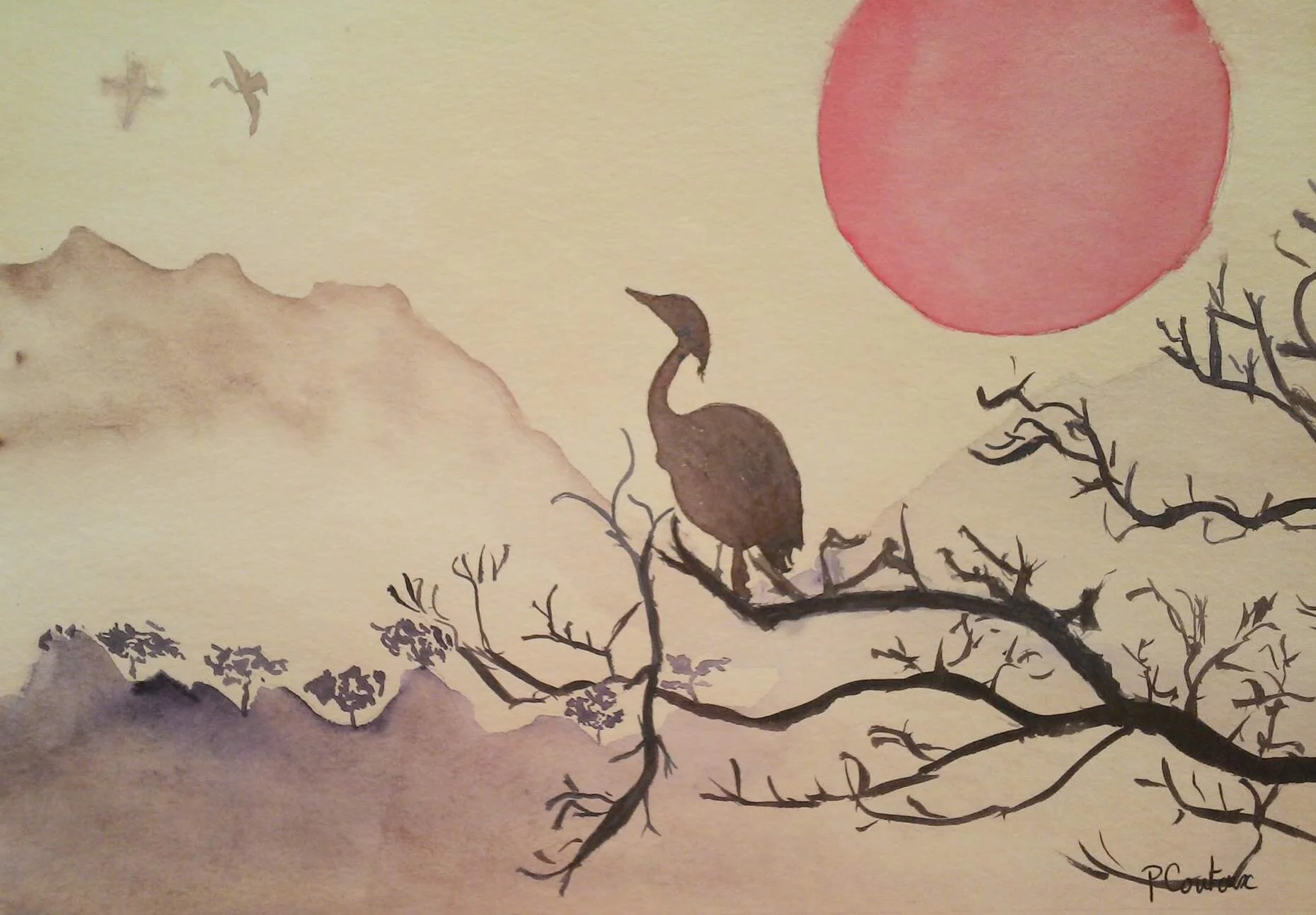 l'oiseau sur la branche aquarelle.JPG