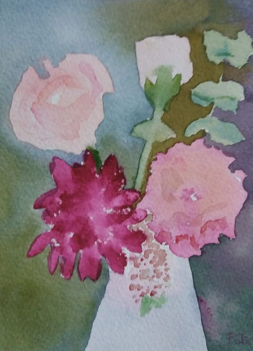 carte postale bouquet de roses et dahlias 2